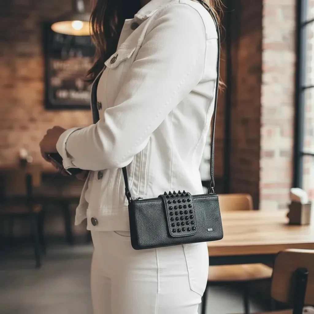 Portofol-Cante Femrash Ngjyre i Zi me Dizajn Thumba S.Hand Women's Crossbody Wallet