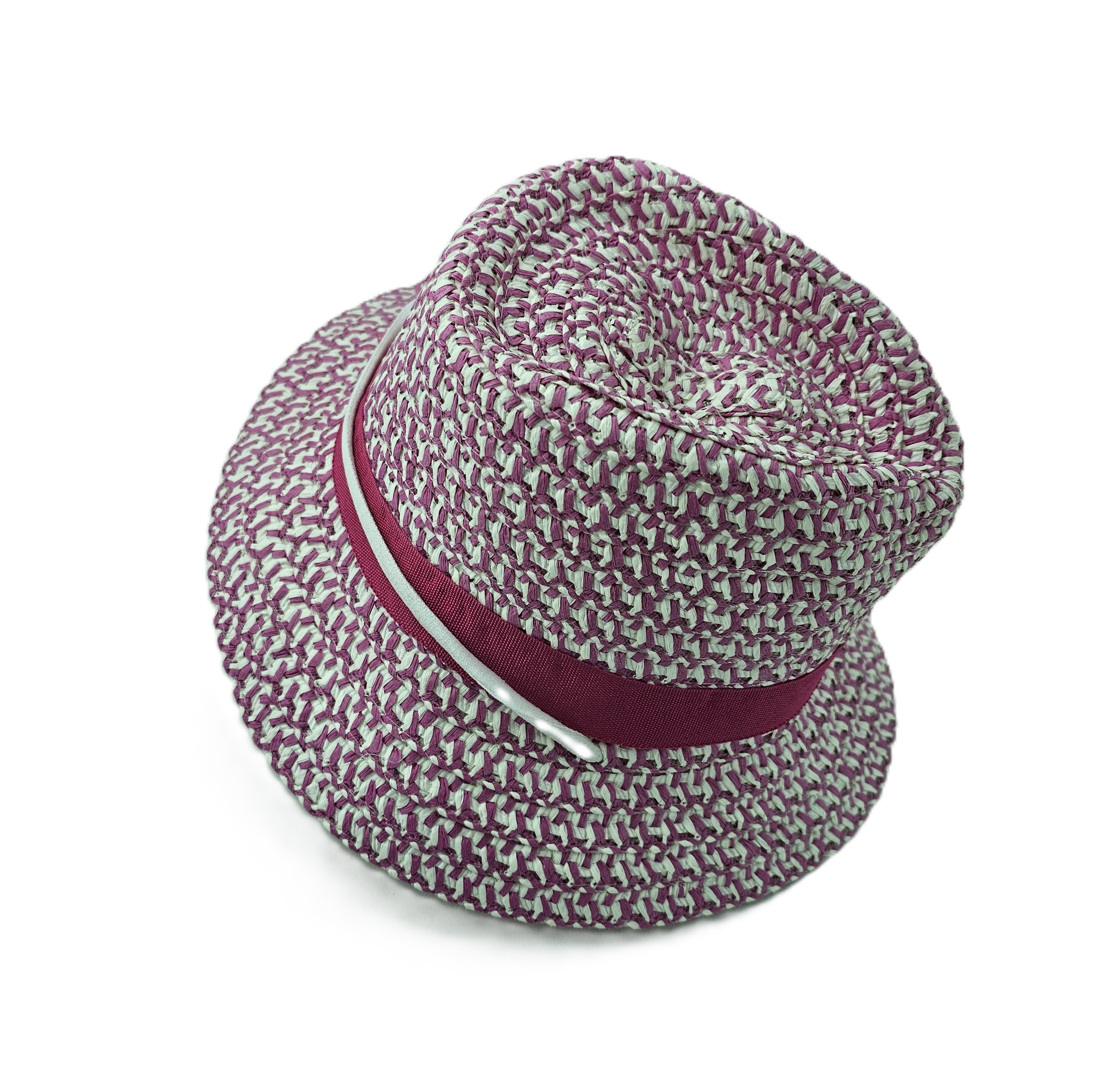 Kapele Plazhi Femijesh Kashte Ngjyre Roze me Dizajn te Bardhe S.Hand/Beach Hat