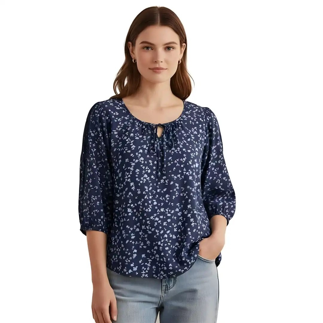 Bluze Femrash Ngjyre Blu e Erret me Lule Outlet  Womens Blouse