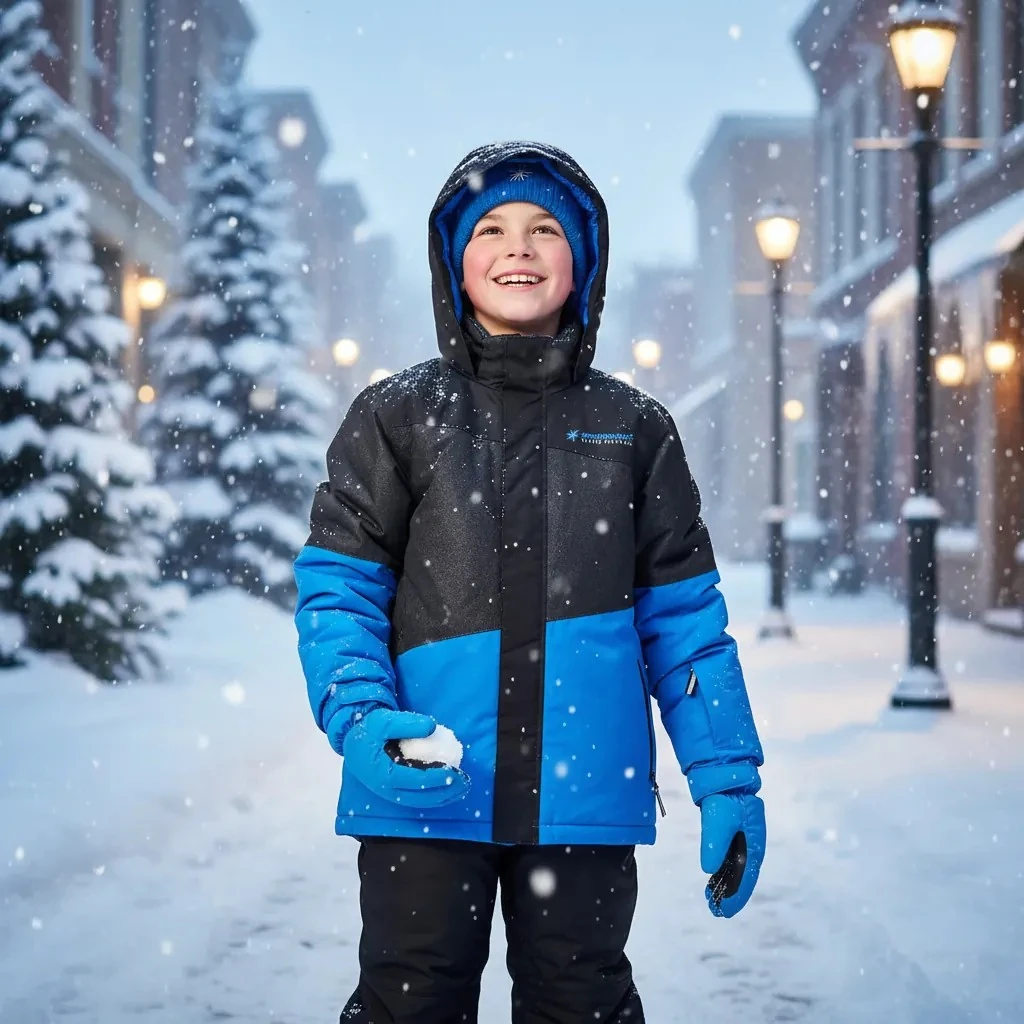 Xhup Bore Unisex Ngjyre i Zi me Dizajn Blu S.Hand Snow Jacket