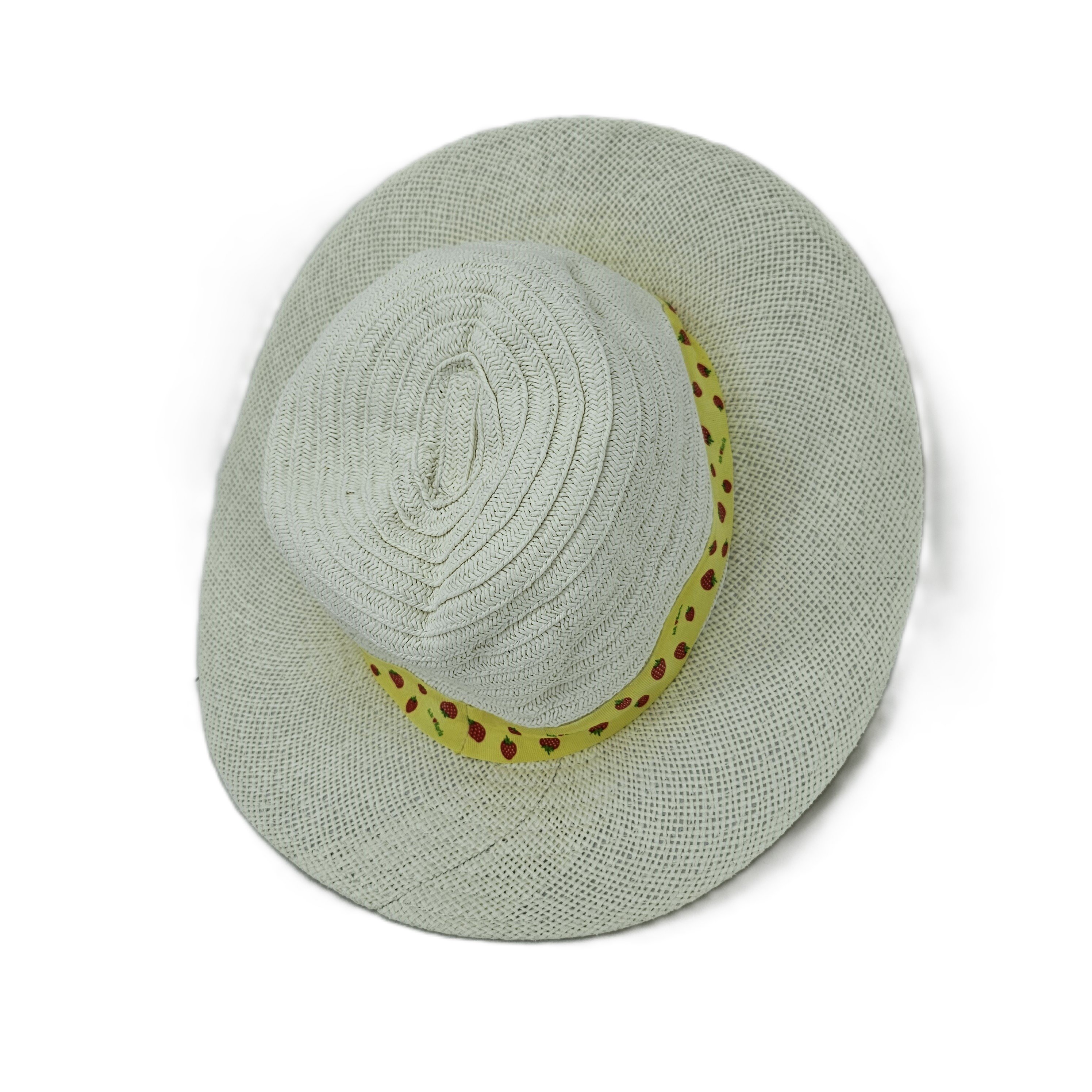 Kapele Plazhi Femijesh Kashte Ngjyre e Bardhe me Luleshtrydhe S.Hand/Beach Hat