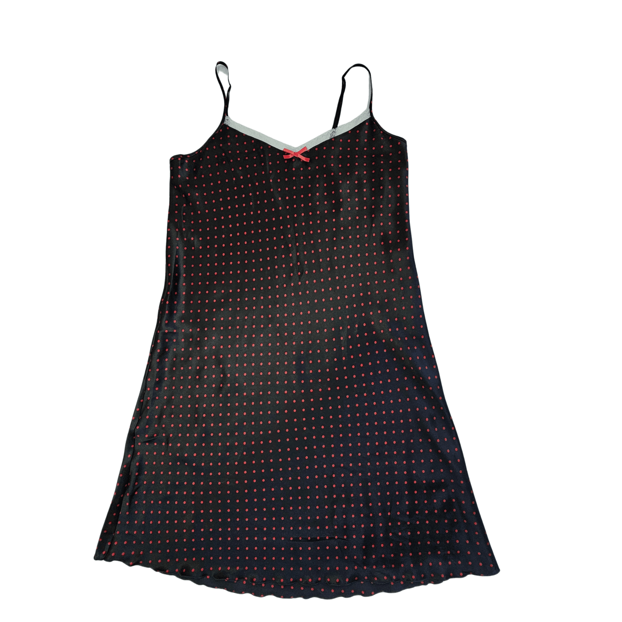 Veshje Gjumi Fustan Ngjyre i Zi me Pika te Kuqe dhe Detaje Dantelle S.Hand/Sleeping Clothes