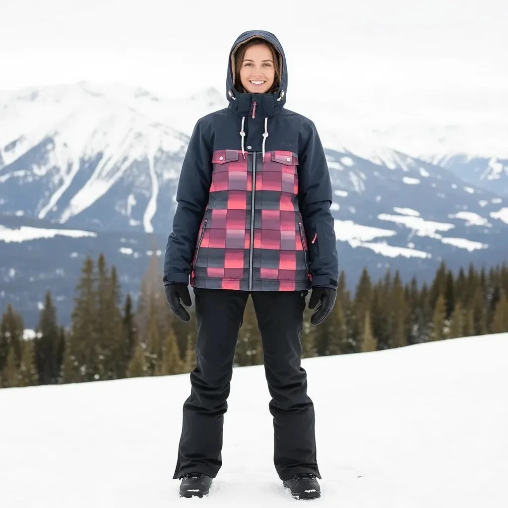 Xhup Bore Femrash Ngjyre Gri me Dizajn Roze S.Hand Women's Snow Jacket