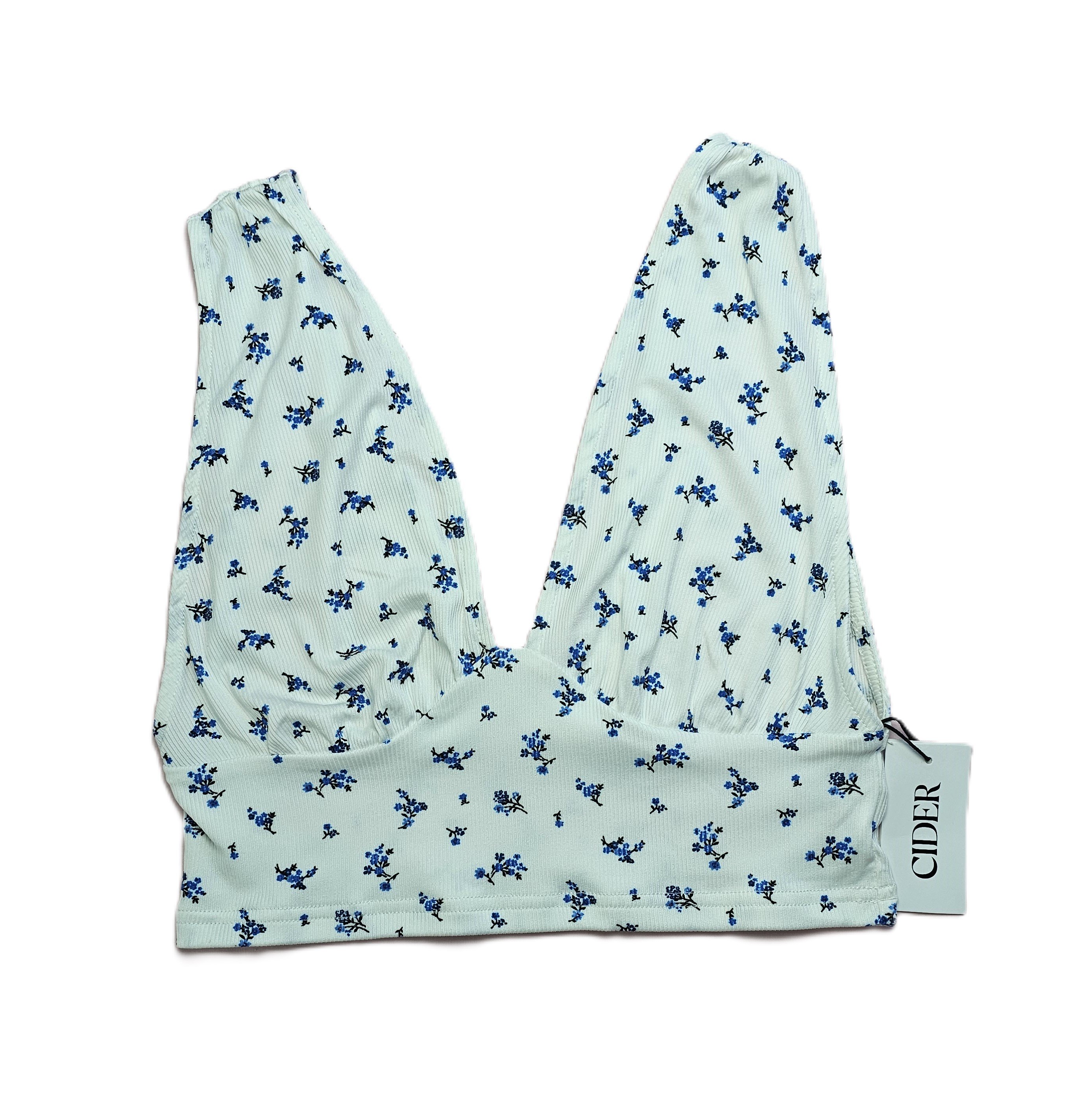 Kanatjere Femrash Crop Top Cider Ngjyre e Bardhe me Lule Blu Outlet