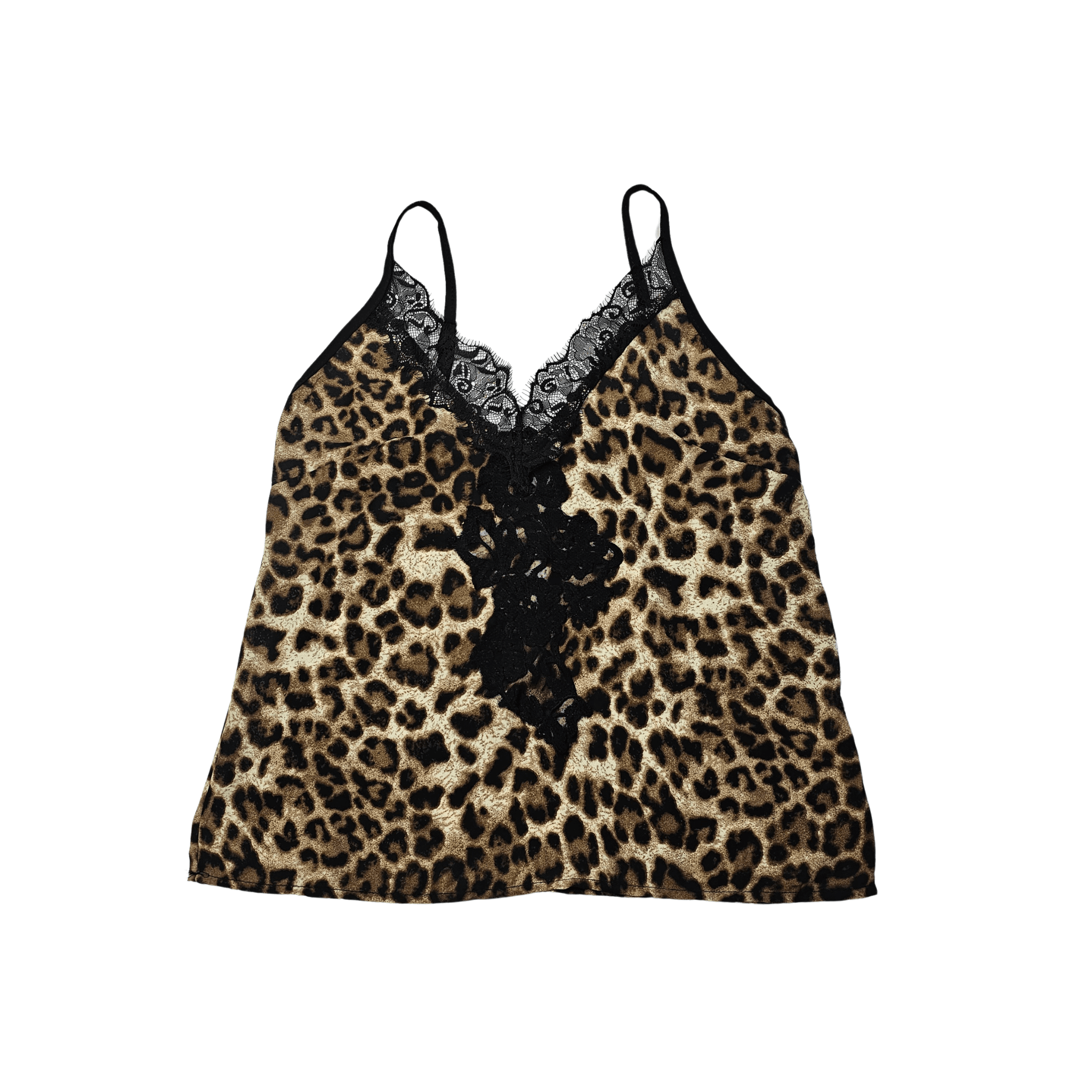 Veshje Gjumi Kanatjere Print Leopard me Dantelle te Zeze S.Hand/Sleeping Clothes