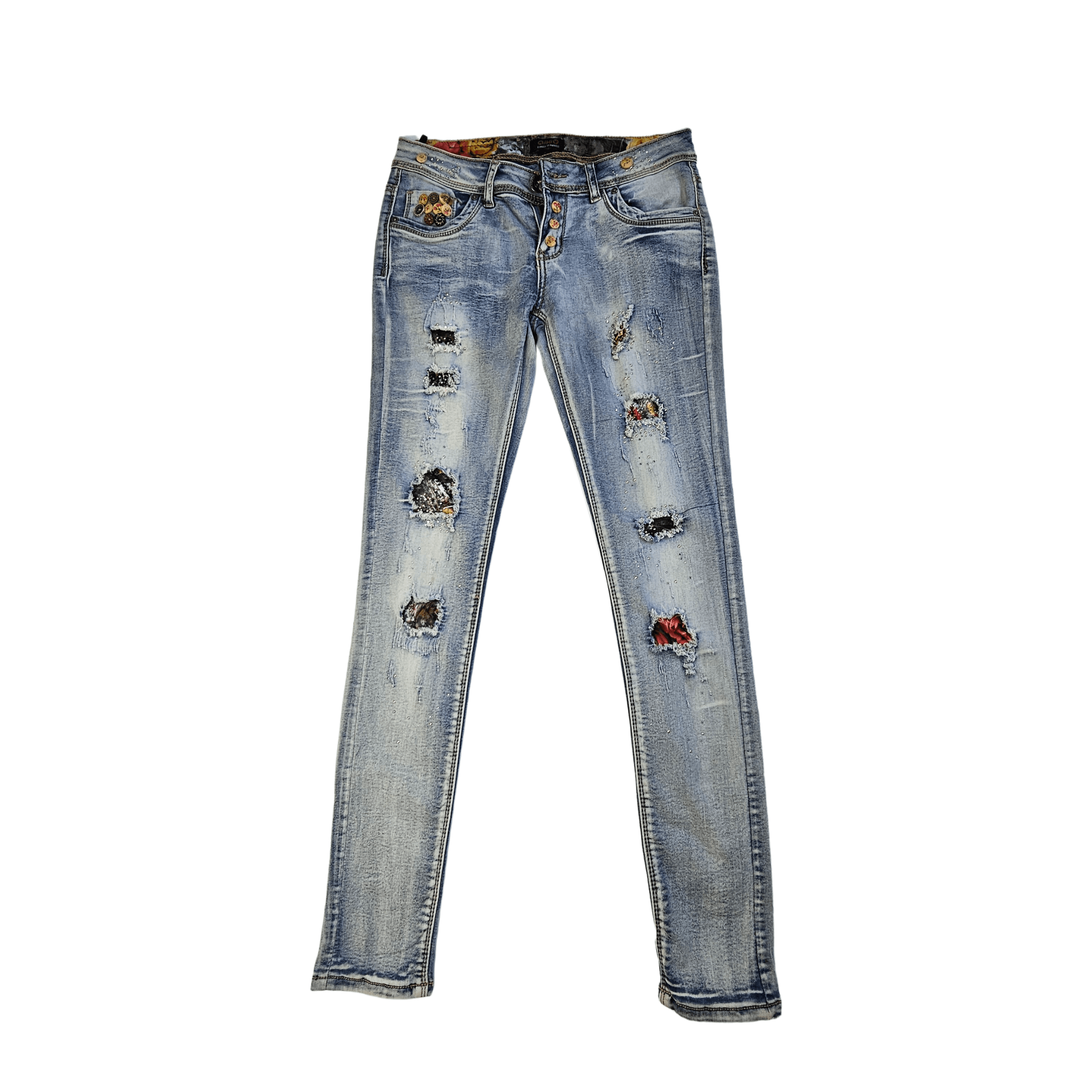 Pantallona Xhins Femrash me Bel te Shkurter dhe Dizajn te Grisura me Gure S.Hand/Jeans