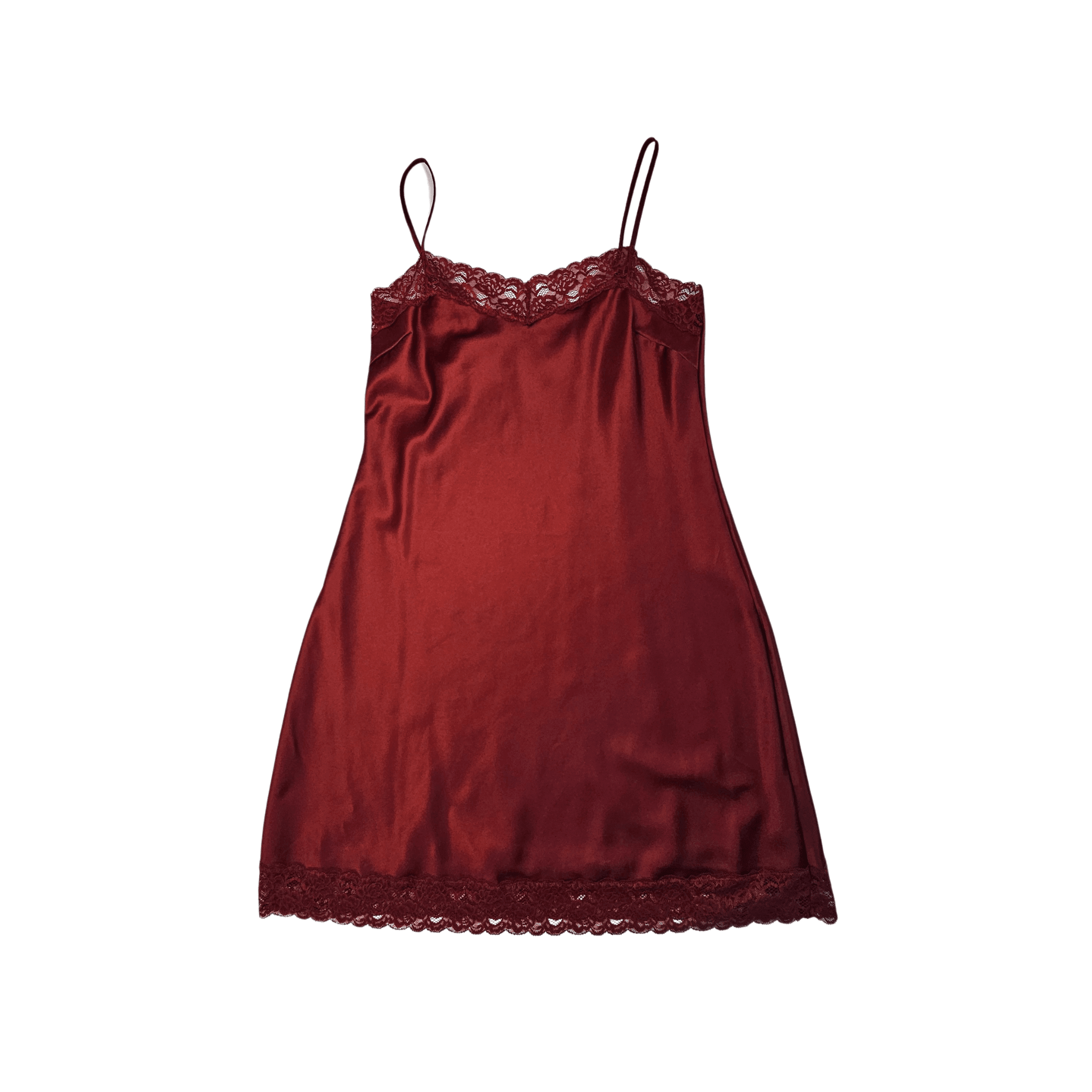 Veshje Gjumi Fustan Saten Ngjyre Vishnje me Detaje Dantelle S.Hand/Sleeping Clothes