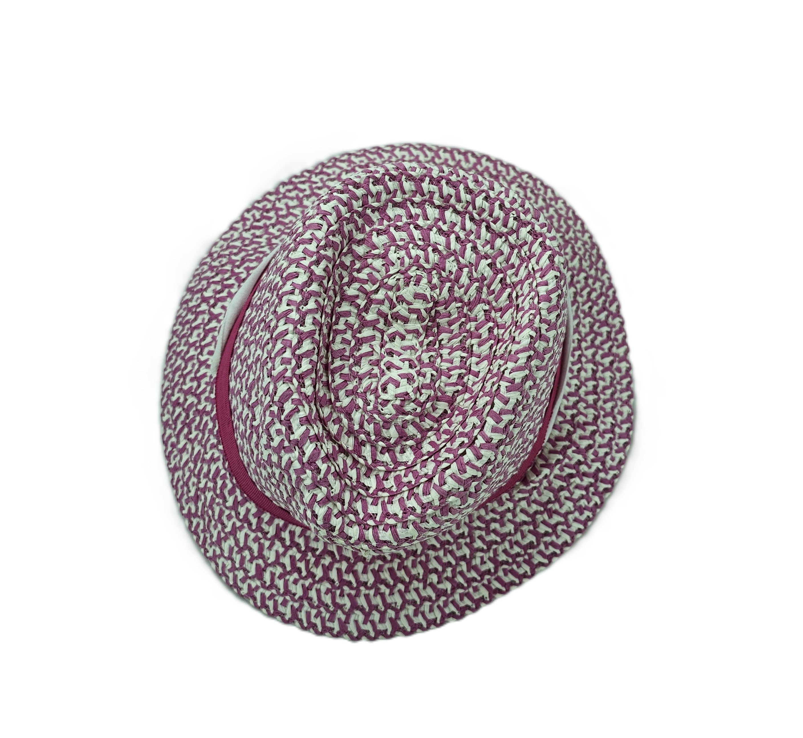 Kapele Plazhi Femijesh Kashte Ngjyre Roze me Dizajn te Bardhe S.Hand/Beach Hat