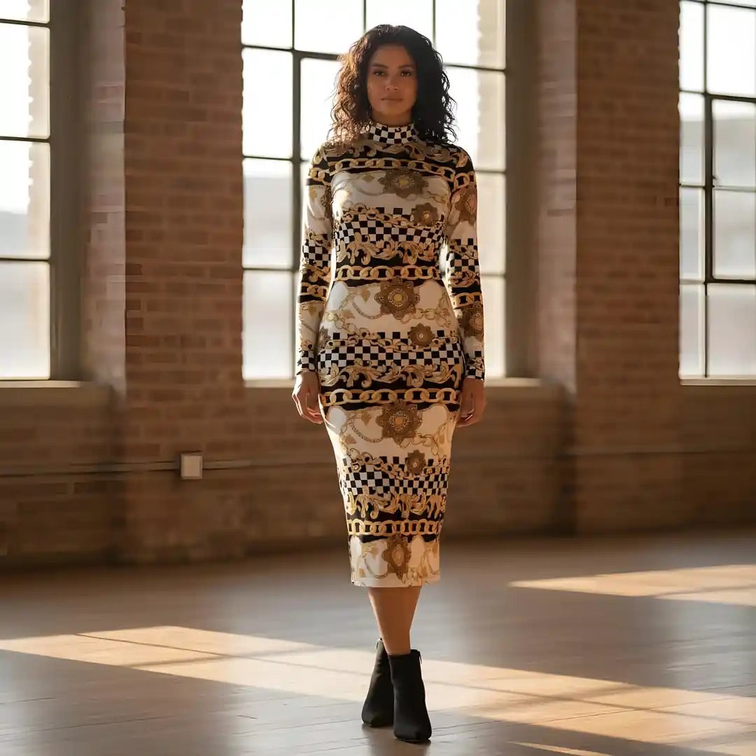 Fustan Femrash Shien Dizajn Abstrakt Outlet Womens Dress