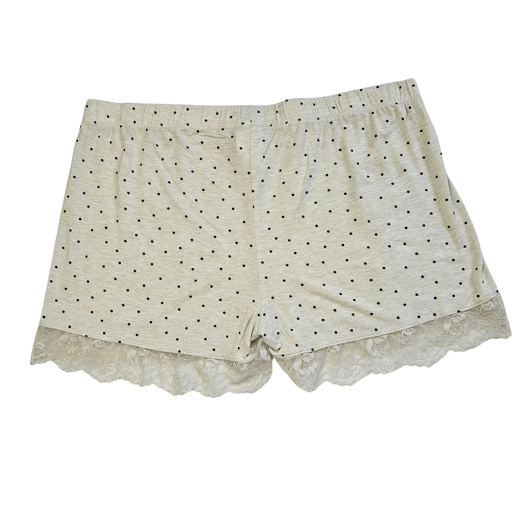 Veshje Gjumi Tuta te Shkurtra Ngjyre Qumesht me Pika te Zeza dhe Detaj Dantelle S.Hand/Sleeping Clothes