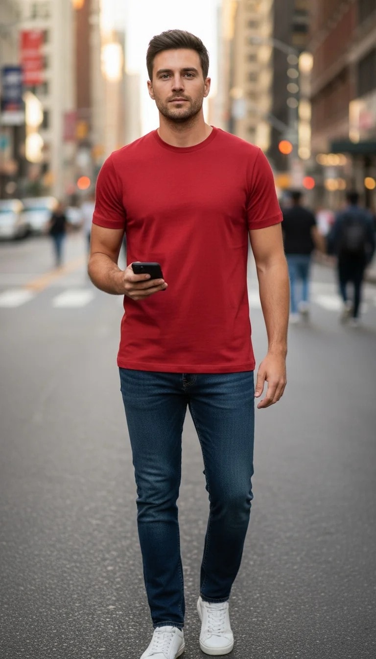 T-Shirt Meshkujsh Basic Ngjyre e Kuqe  Outlet/T-Shirt