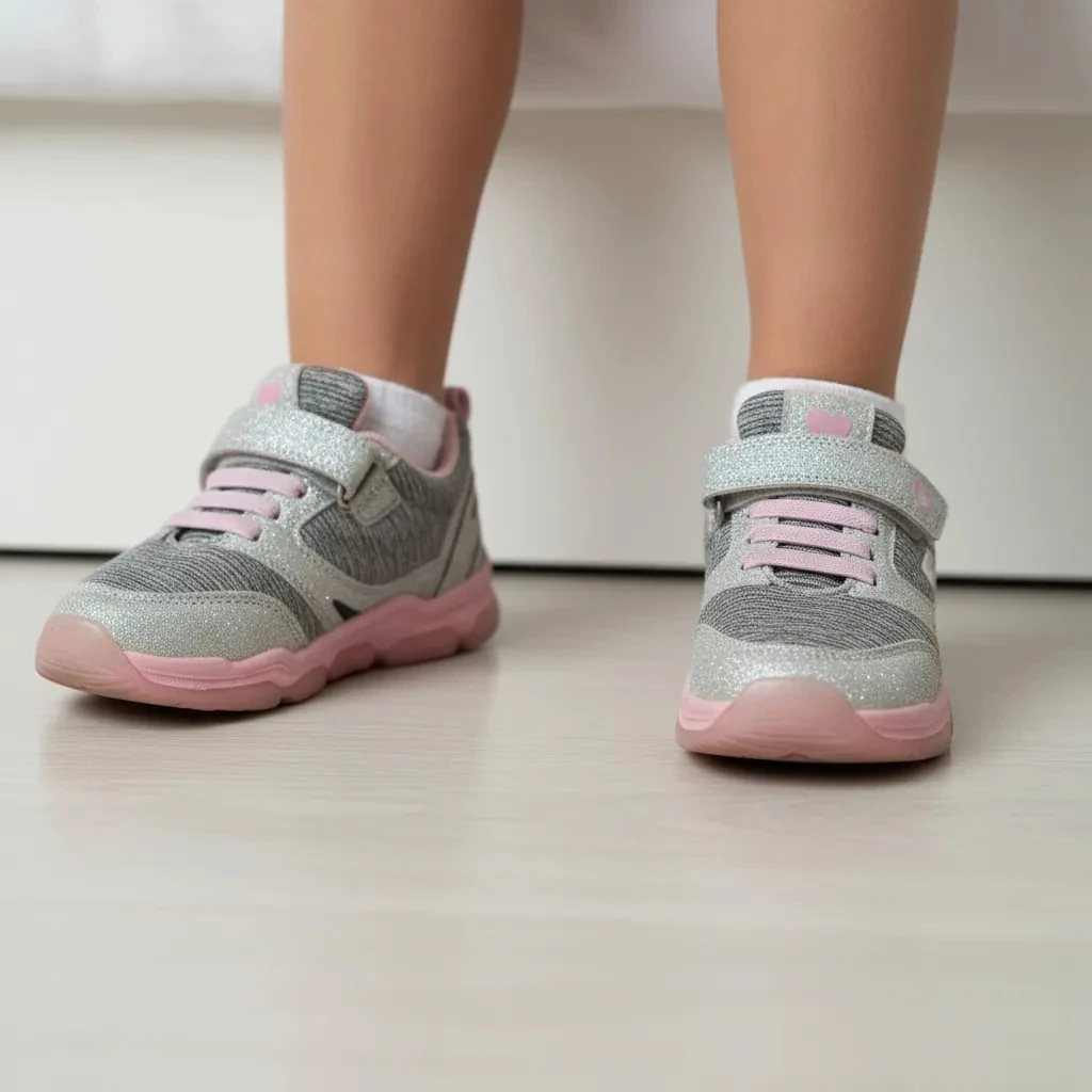 Atlete Femijesh Ngjyre Gri me Xixa dhe Dizajn Roze Outlet Children's Shoes