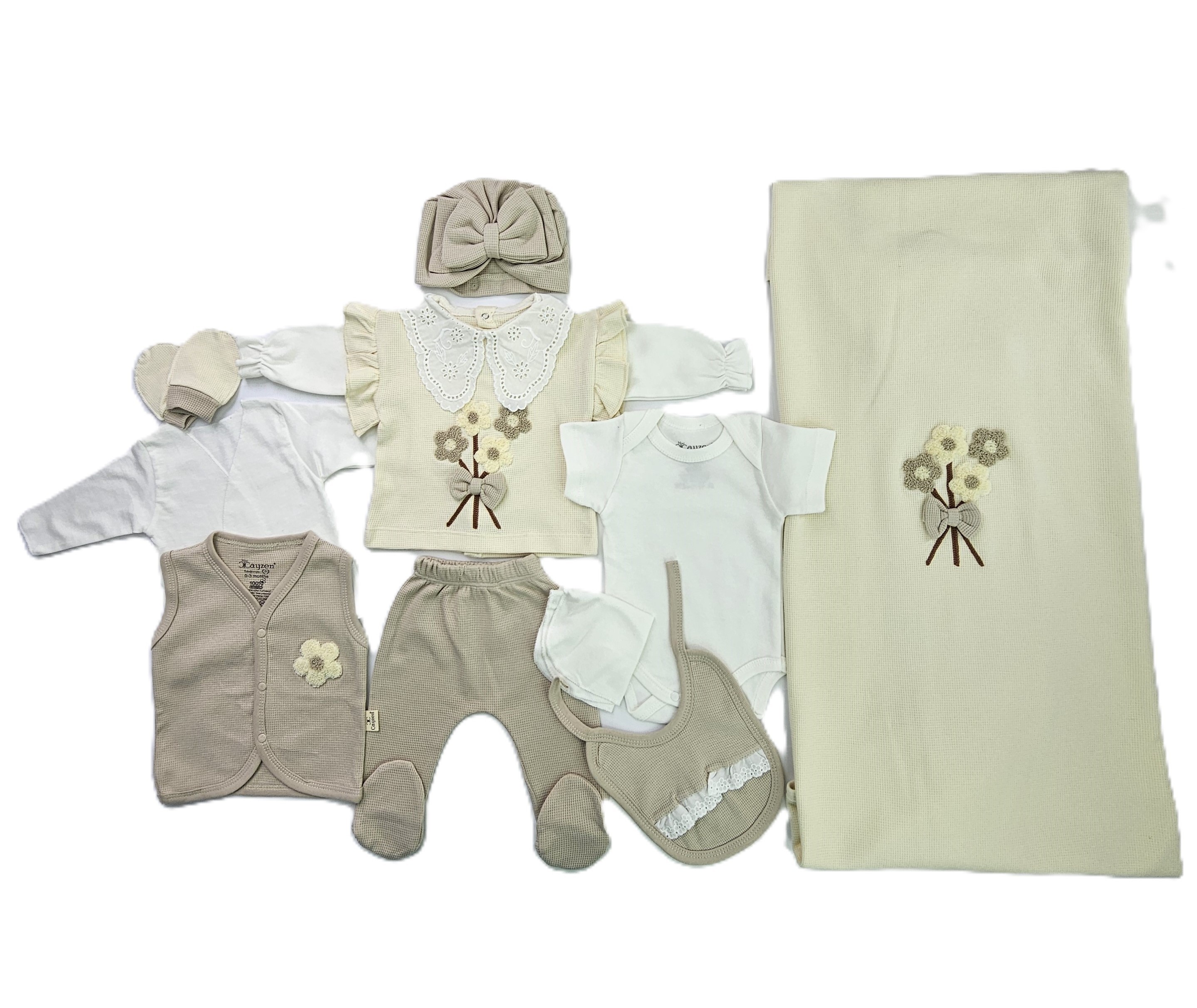 Set Bebesh Mini Cayzen 3013 Bezhe 10 Pjese /New Born Baby Set