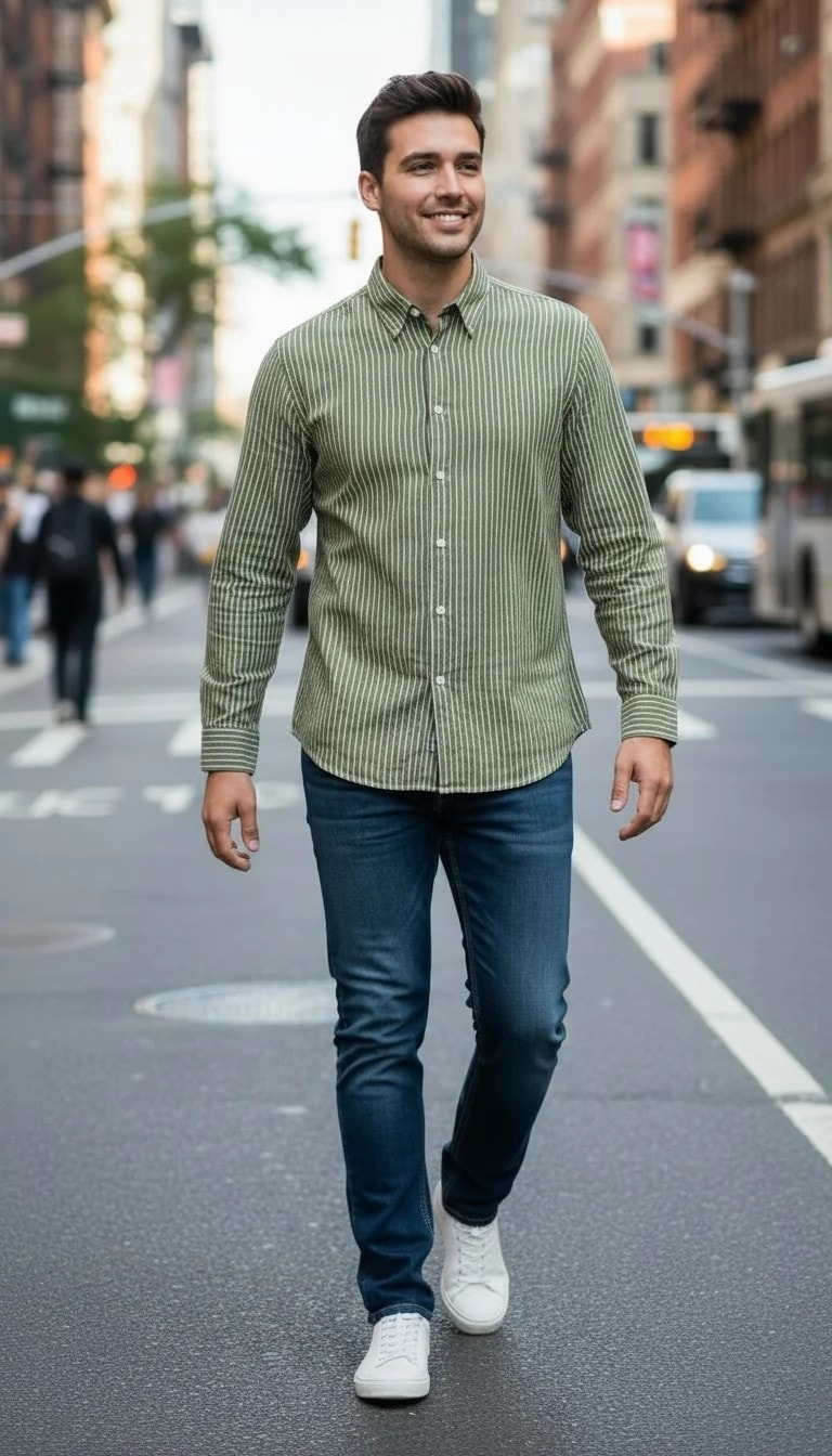 Kemishe Meshkujsh  Zara Ngjyre Bezhe me Vija te Bardha S.Hand