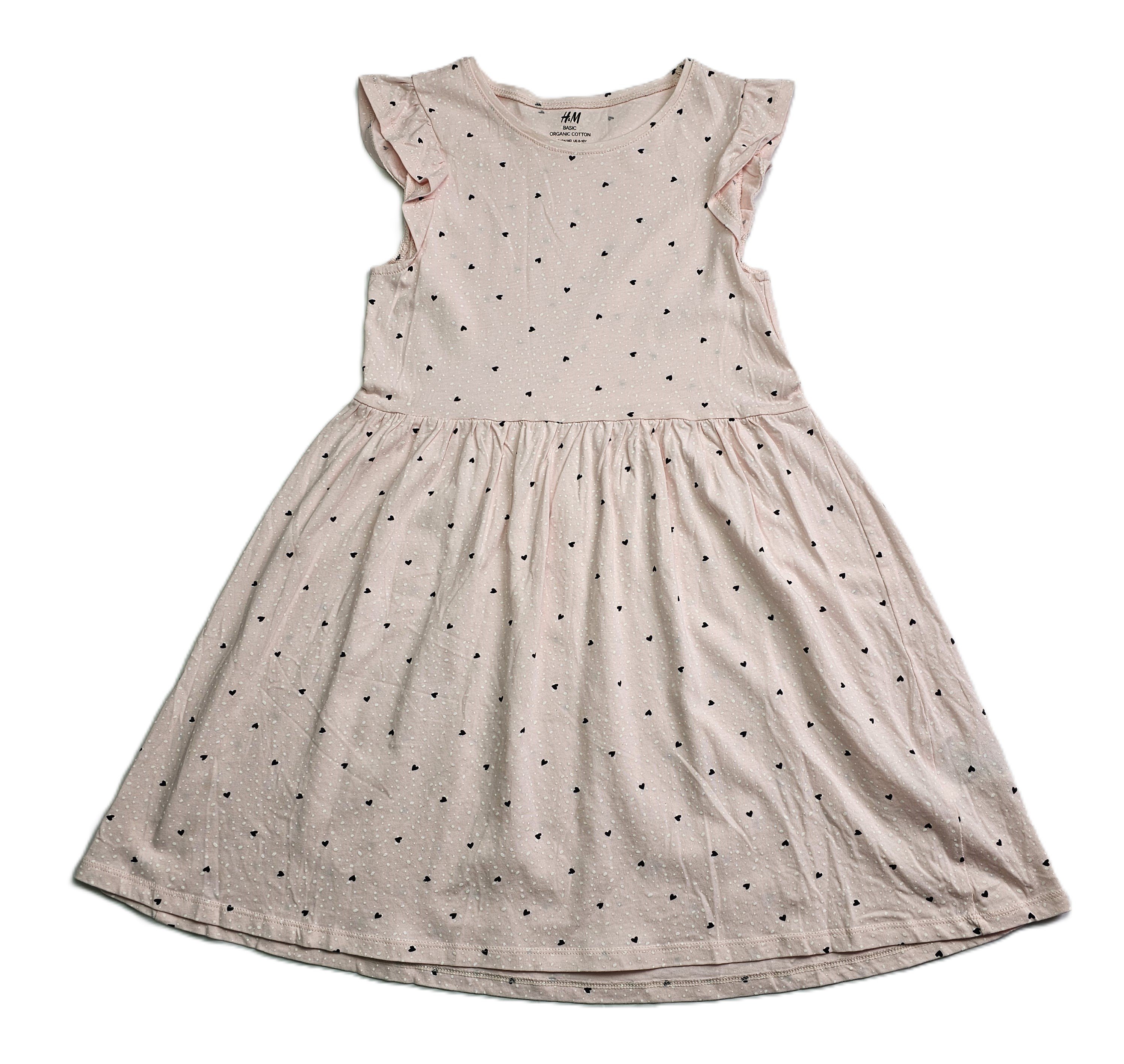 Fustan Femijesh H&M Ngjyre Roze me Pika te Bardha dhe Zemra te Zeza S.Hand