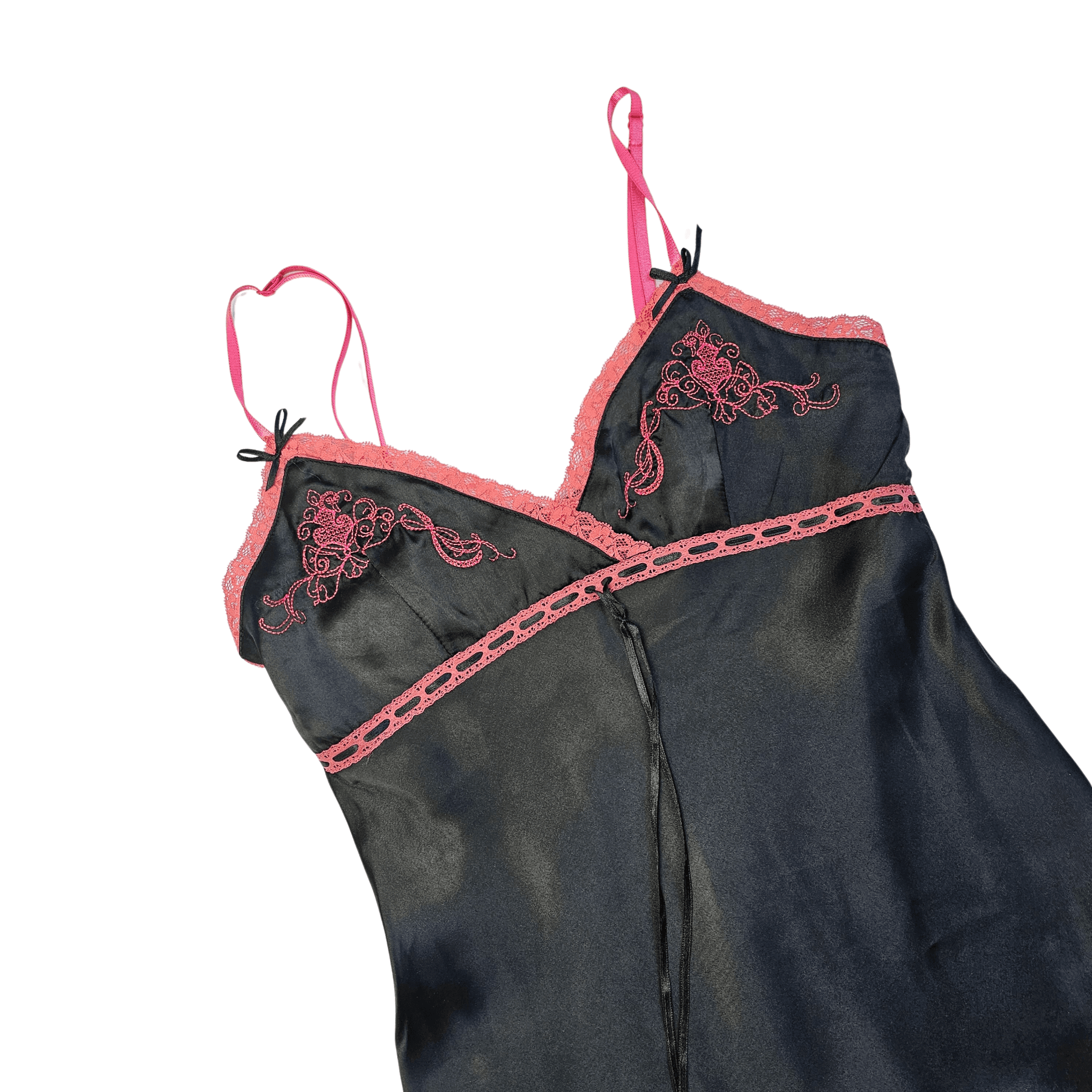 Veshje Gjumi Fustan Saten Ngjyre i Zi me Dizajn Roze S.Hand/Sleeping Clothes