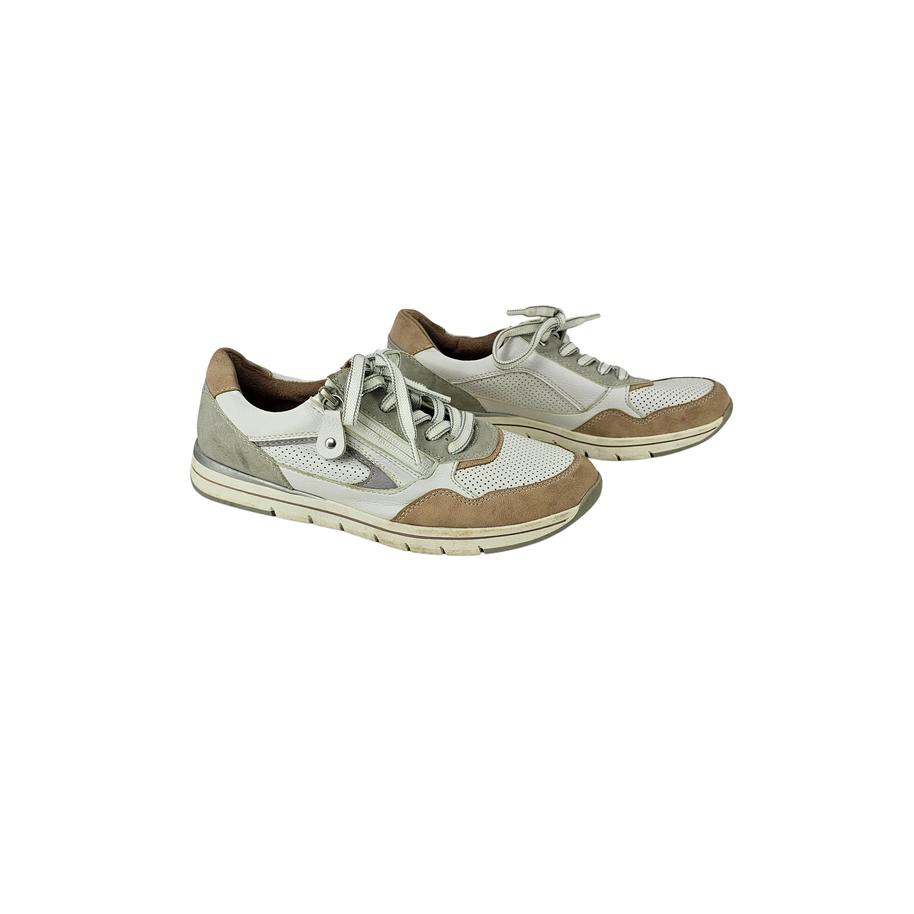 Atlete Femijesh Ngjyre te Bardha me Dizajn Bezhe dhe Gri Outlet Children's Shoes