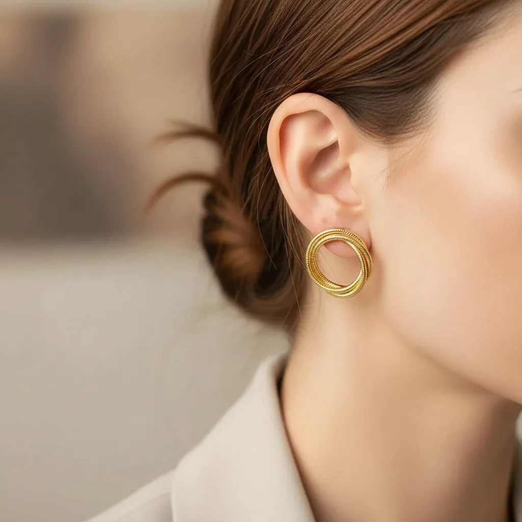 Vathe Femrash Çeliku M8 Stainless Steel Ngjyre Gold Women Earrings