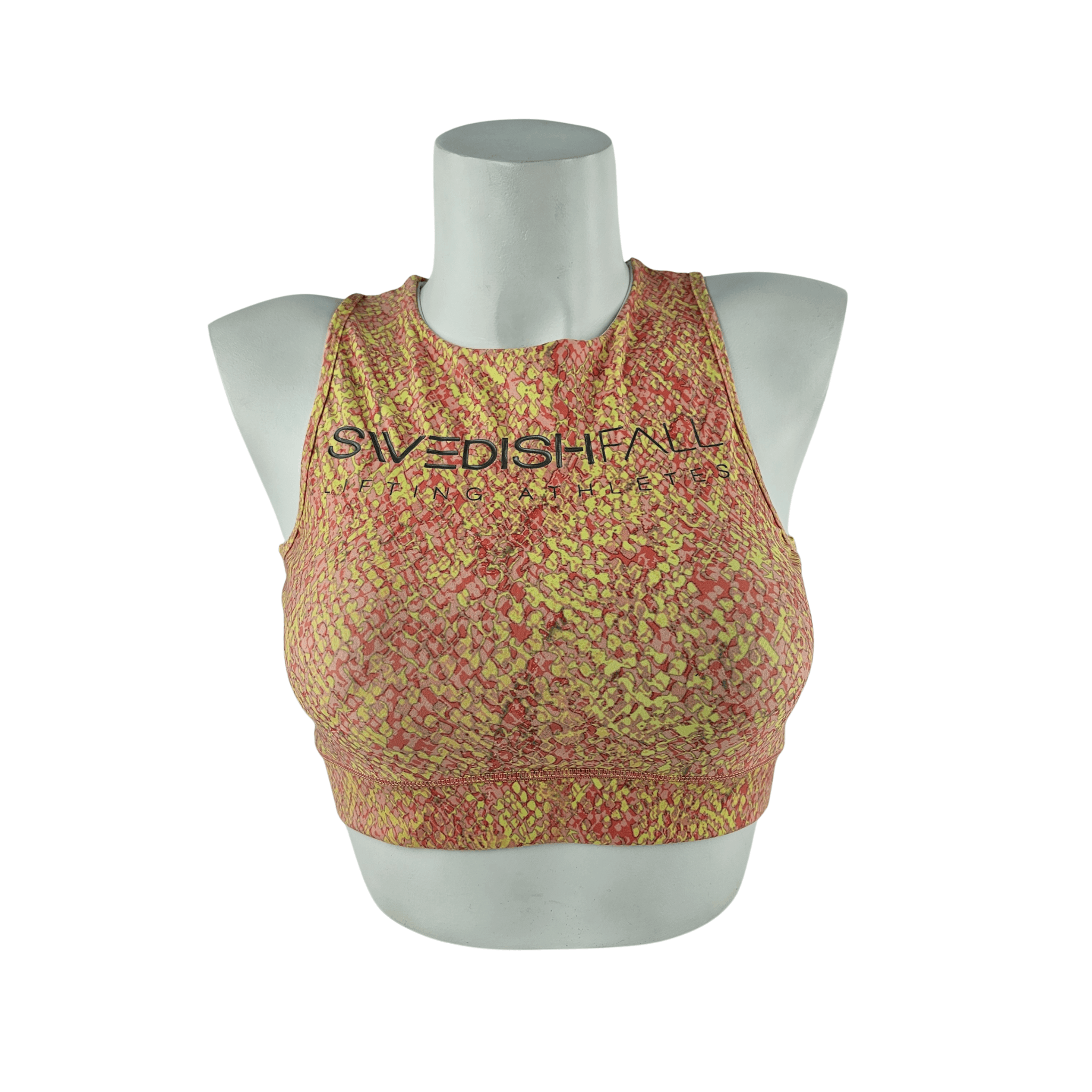 Fitness Crop Top Swedish Fall Dizajn Gjarpri Ngjyre Roze me te Verdhe 