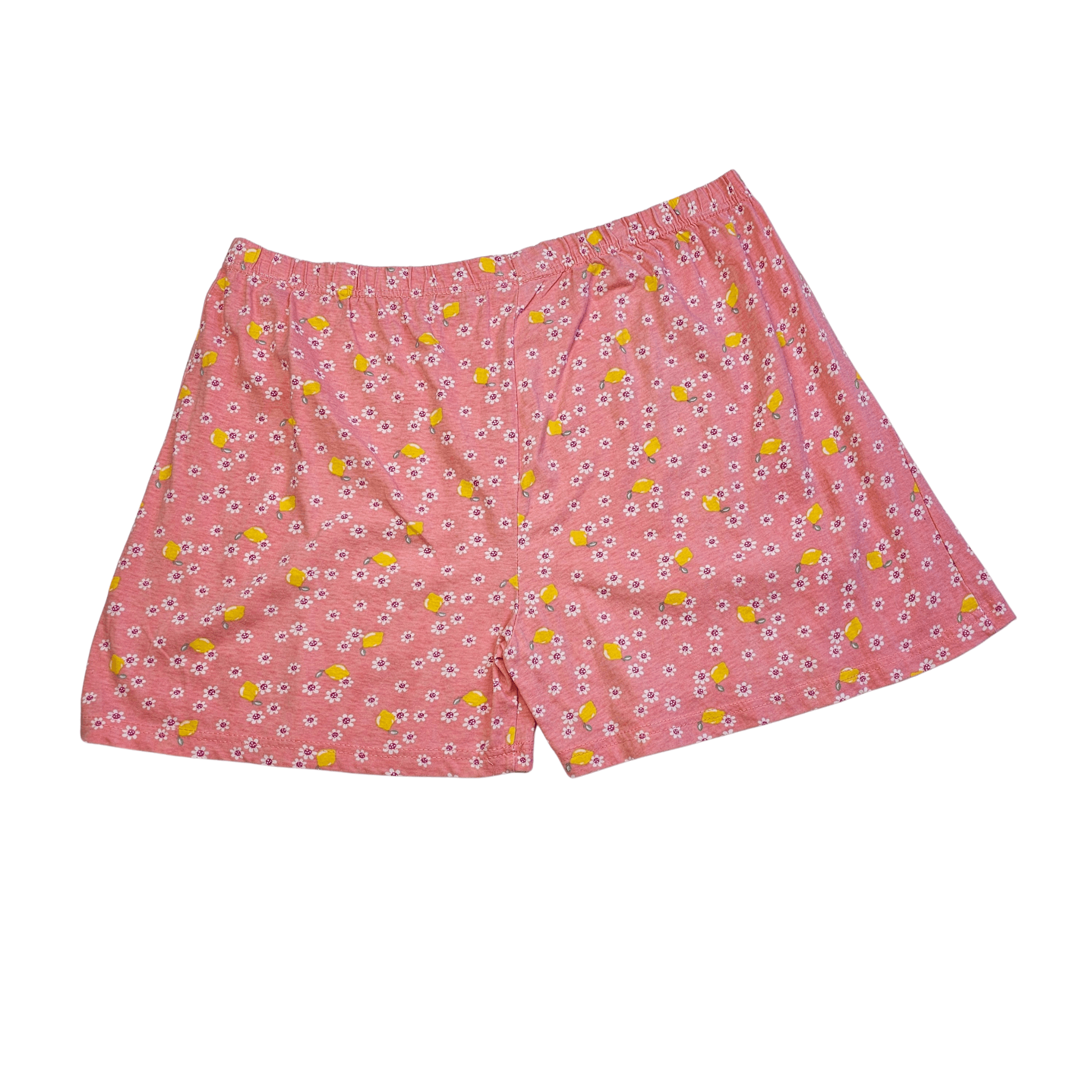 Veshje Gjumi Tuta te Shkurtra Ngjyre Roze me Lule te Bardha dhe Limone S.Hand/Sleeping Clothes