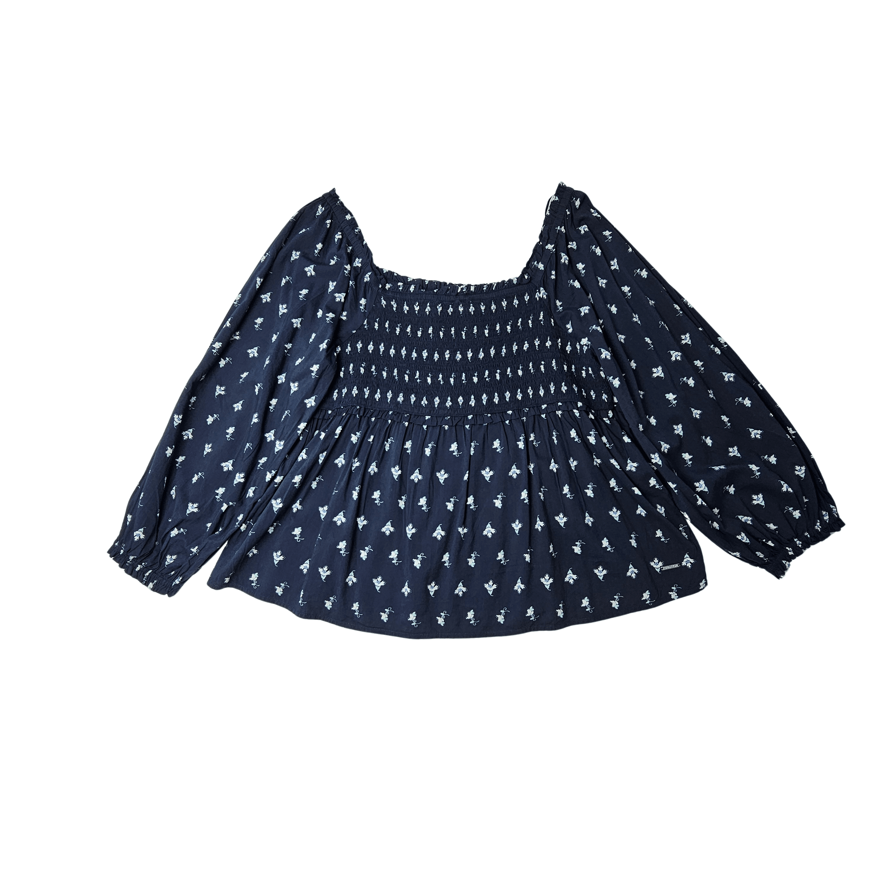 Bluze Femrash ngjyre Blu e Erret me Lule te Bardha Outlet Womens Blouse