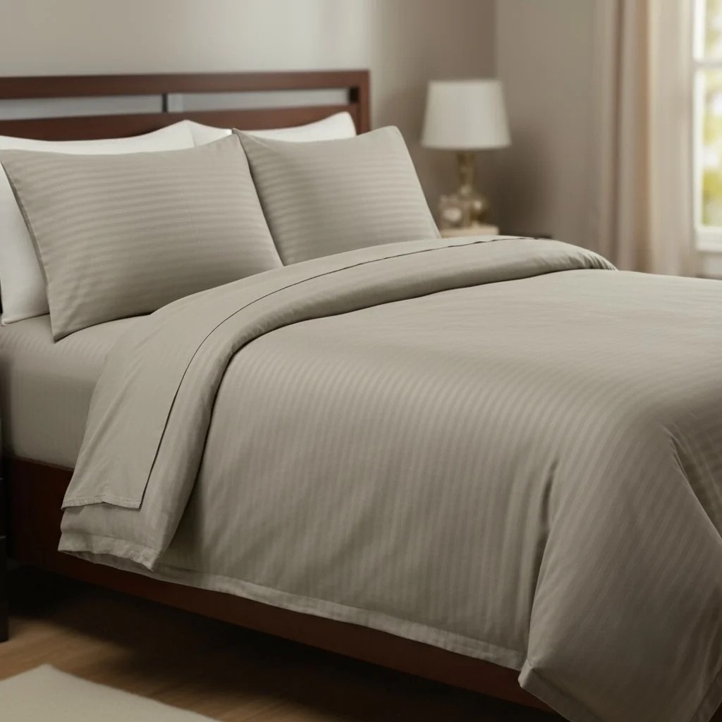 Set Zarf Jorgani Ngjyre Bezhe e Hapur me Vija  Dopio 180x200cm Outlet Double Bed Cover Set