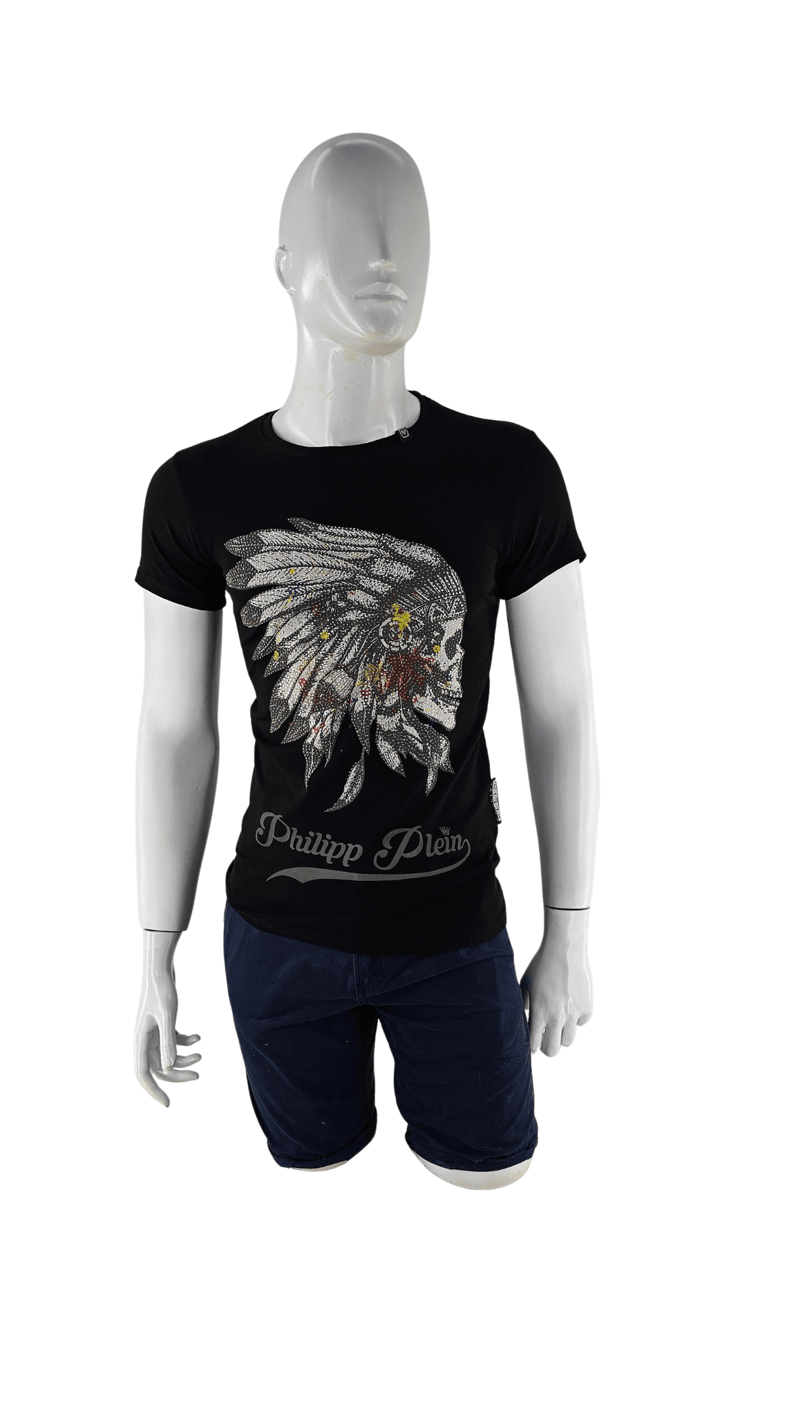 T-Shirt Meshkujsh Philip Plein Paris Ngjyre e Zeze me Dizajn me Gure S.Hand