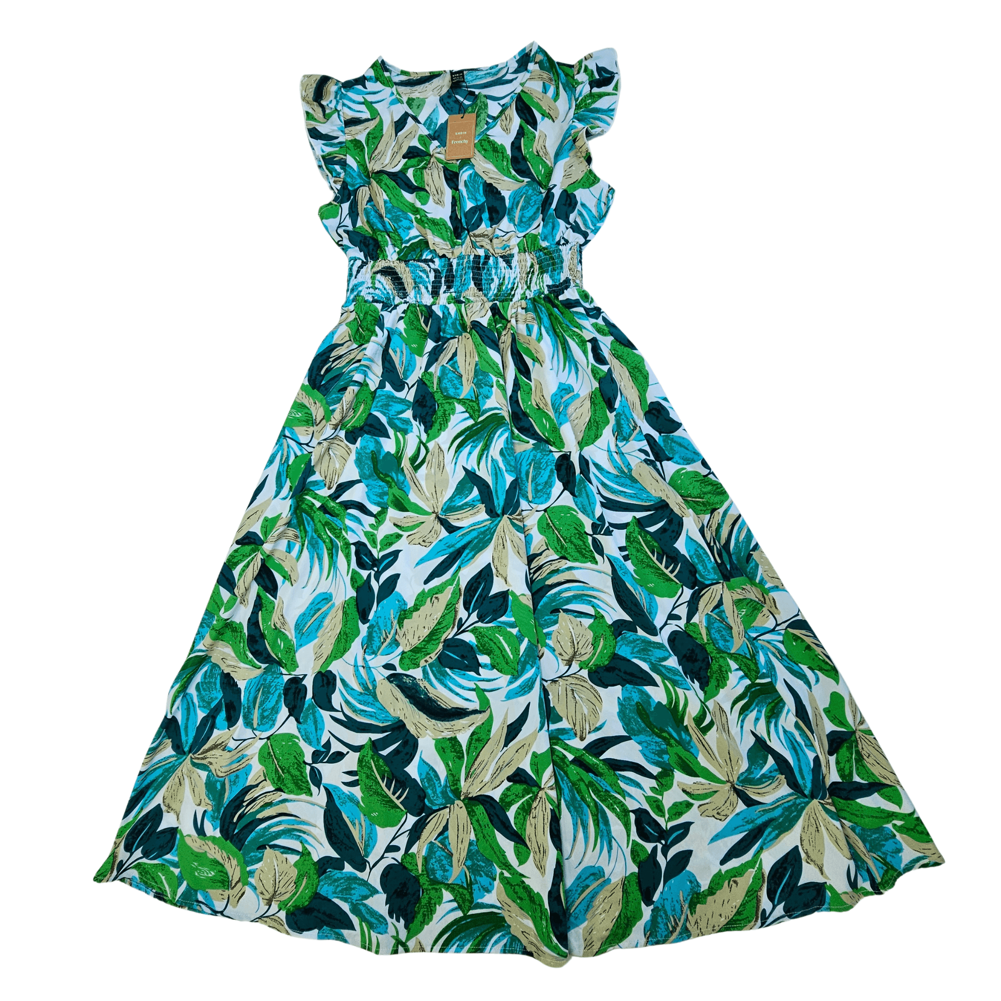 Fustan Femrash Shein me Llastik tek Beli Dizajn Abstrakt me Lule Outlet/Dress
