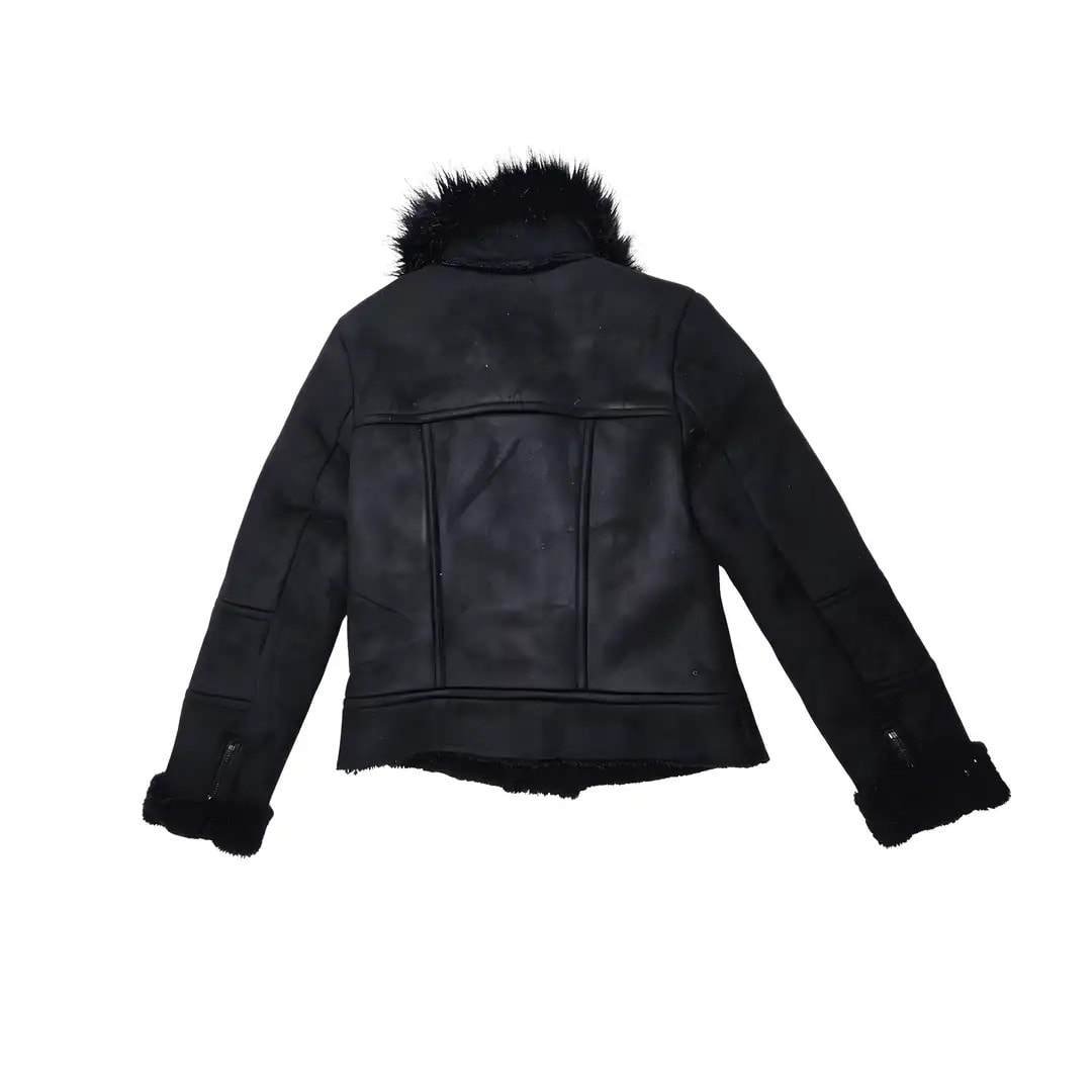 Xhup Femrash Ngjyre i Zi me Pellush Tek Qafa S.Hand Womens Jacket
