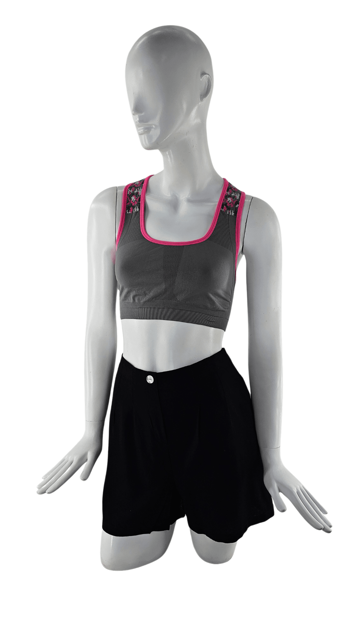 Fitnes Sportiv Crop Top Ngjyre Gri me Roze s.Hand/Fitness