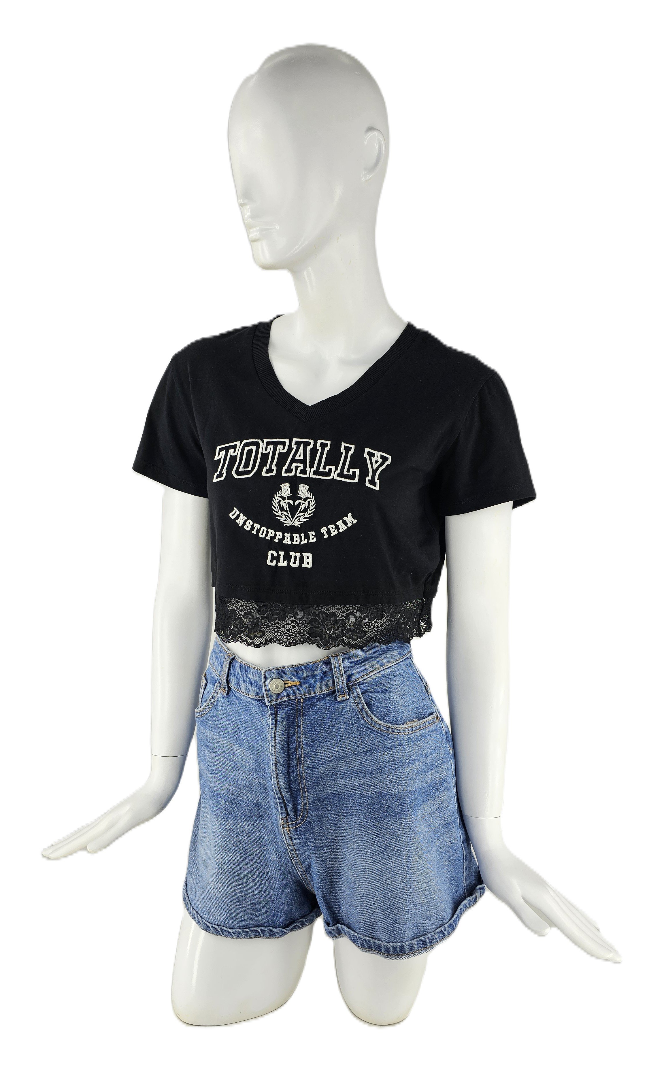 Bluze Femrash Crop Top Ngjyre e Zeze me Detaj Dantelle S.Hand