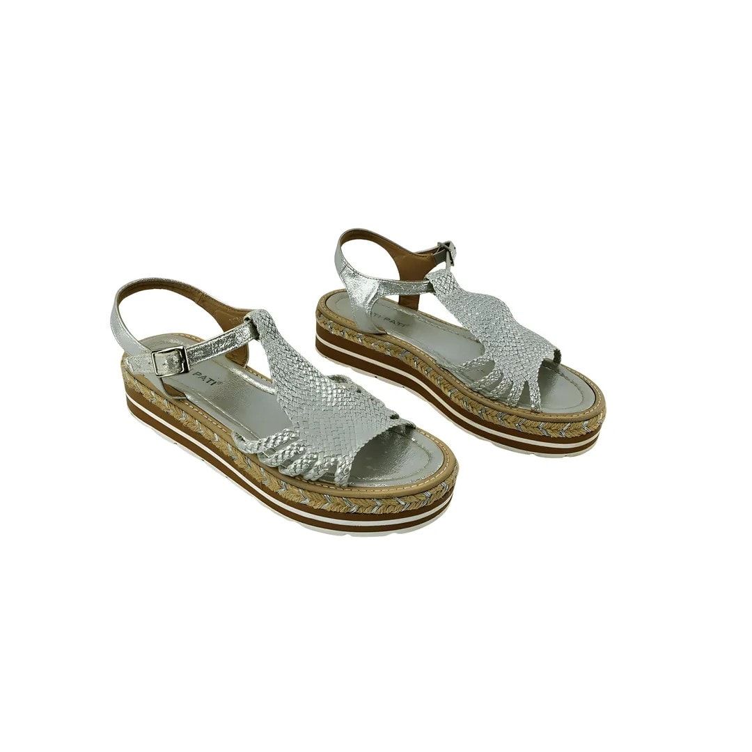 Sandale Femrash Ngjyre Gri e Hapur me Shkelqim dhe Detaje Kashte S.Hand Womens Sandals