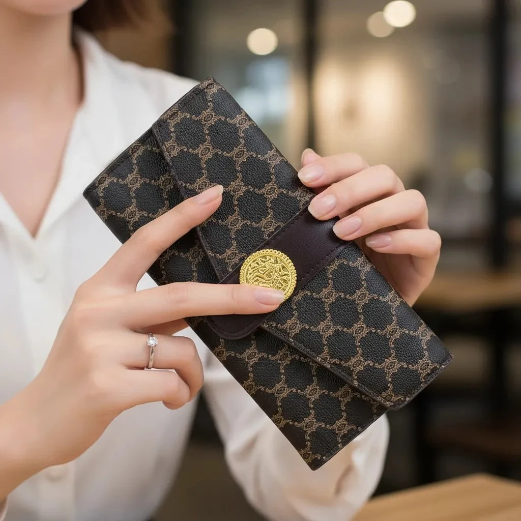 Portofol Femrash Ngjyre Kaf me Detaj Gold S.Hand Women's Wallet