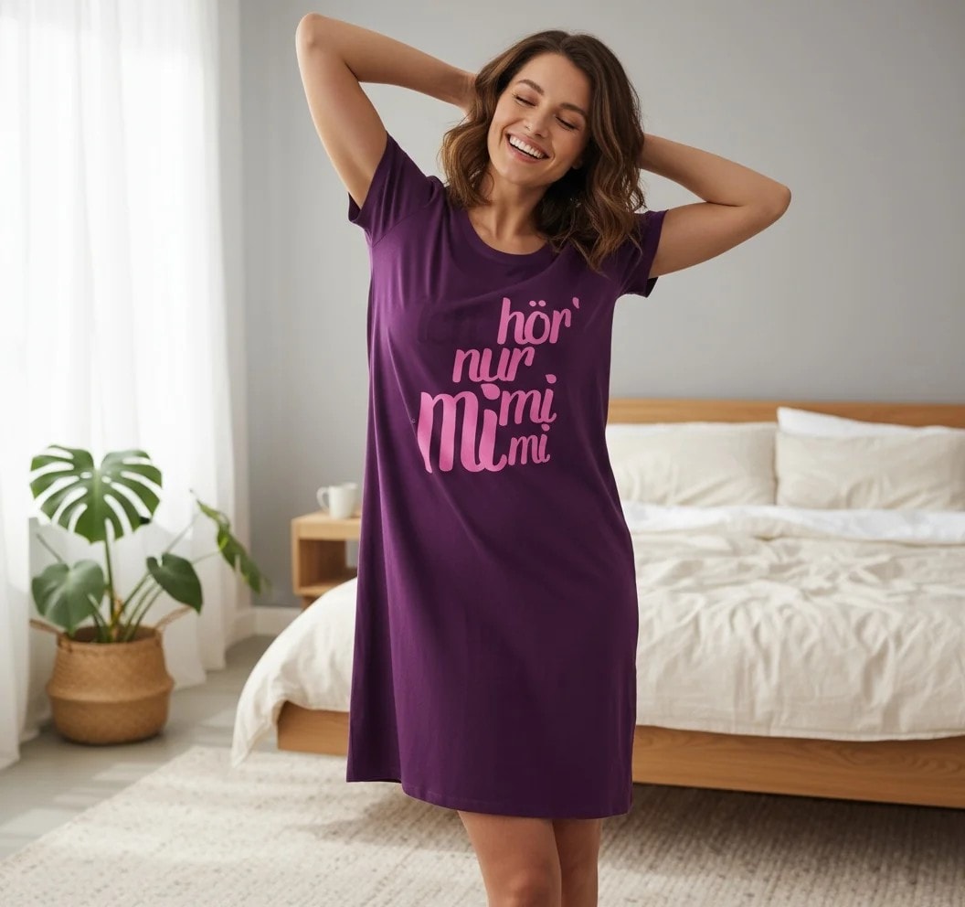 Veshje Gjumi Fustan Ngjyre Lejla me Dizajn Roze S.Hand/Sleeping Clothes