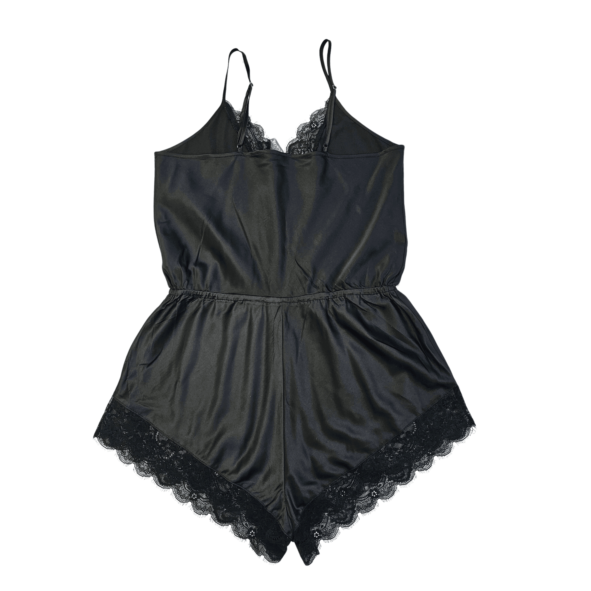 Veshje Gjumi Jumpsuit Saten Ngjyre i Zi me Detaje Dantelle S.Hand/Sleeping Clothes