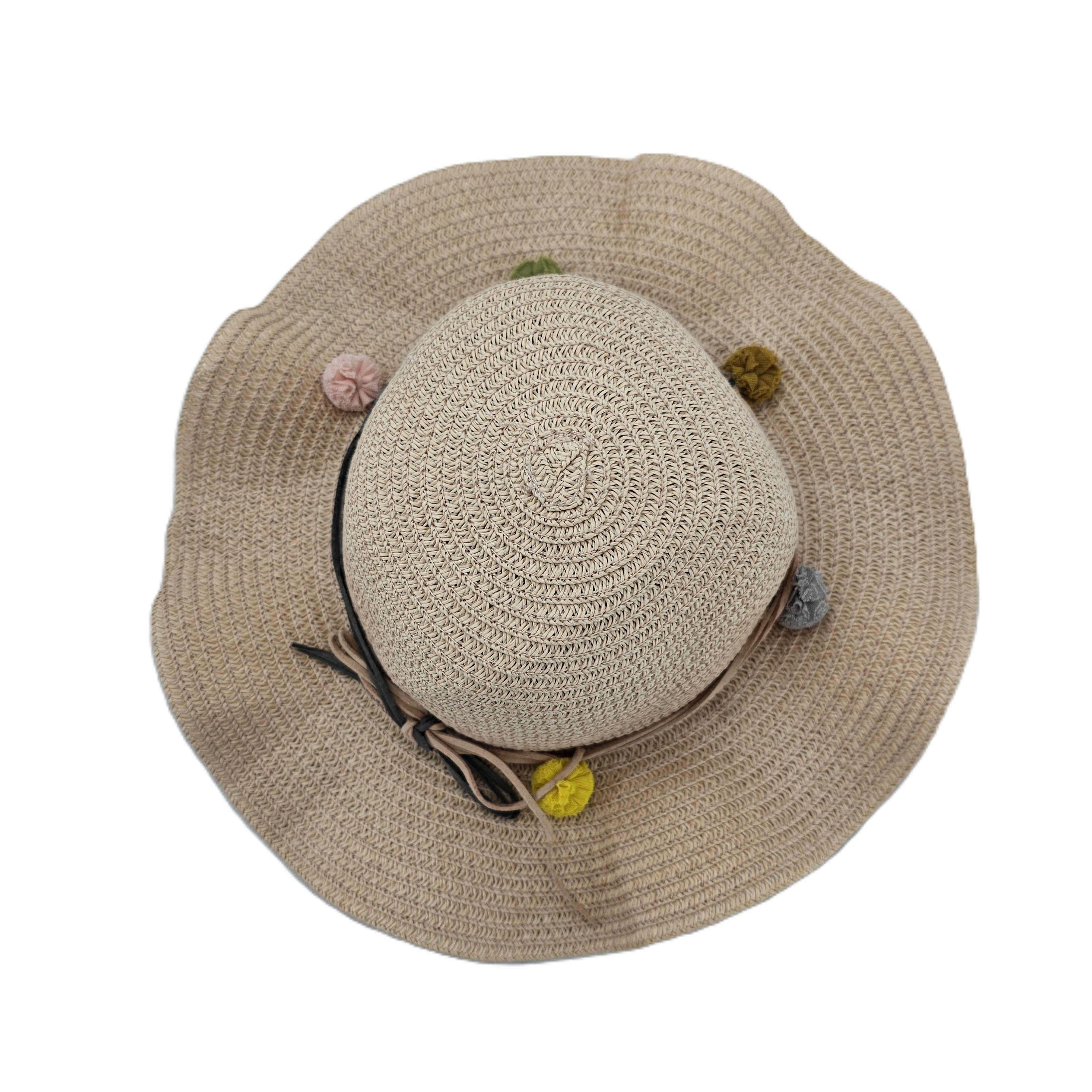 Kapele Plazhi Femijesh Kashte Ngjyre Uthull me Lidhese dhe Tufa S.Hand/Beach Hat