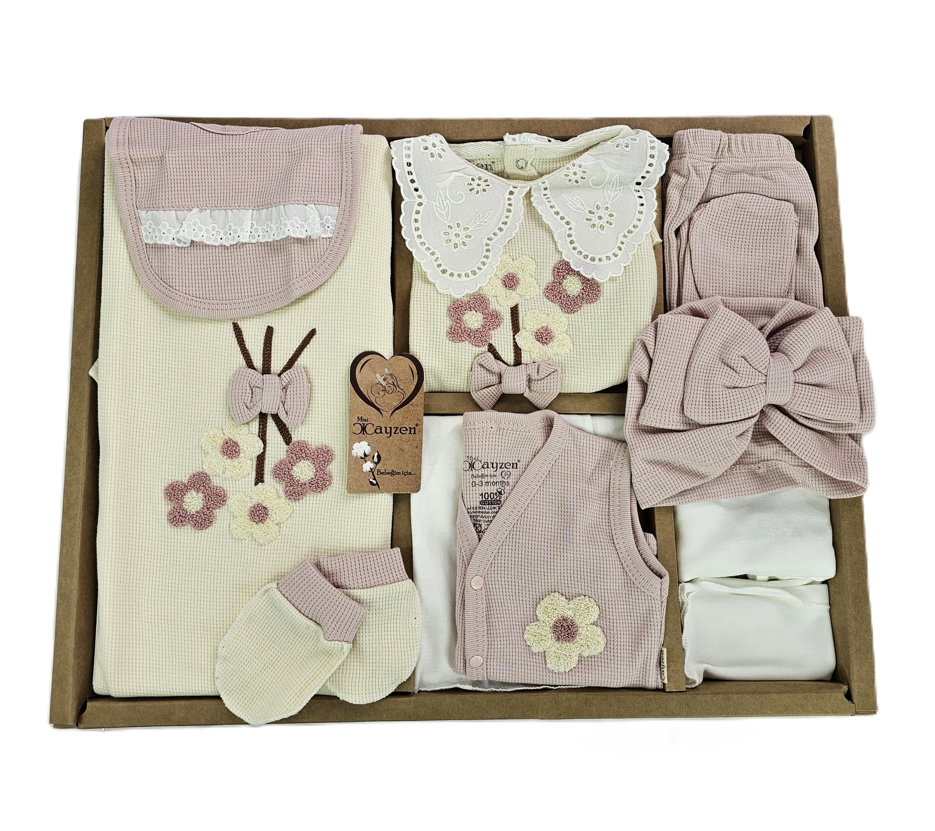 Set Bebesh Mini Cayzen 10 Pjese Ngjyre Uthull / New Born Baby Set