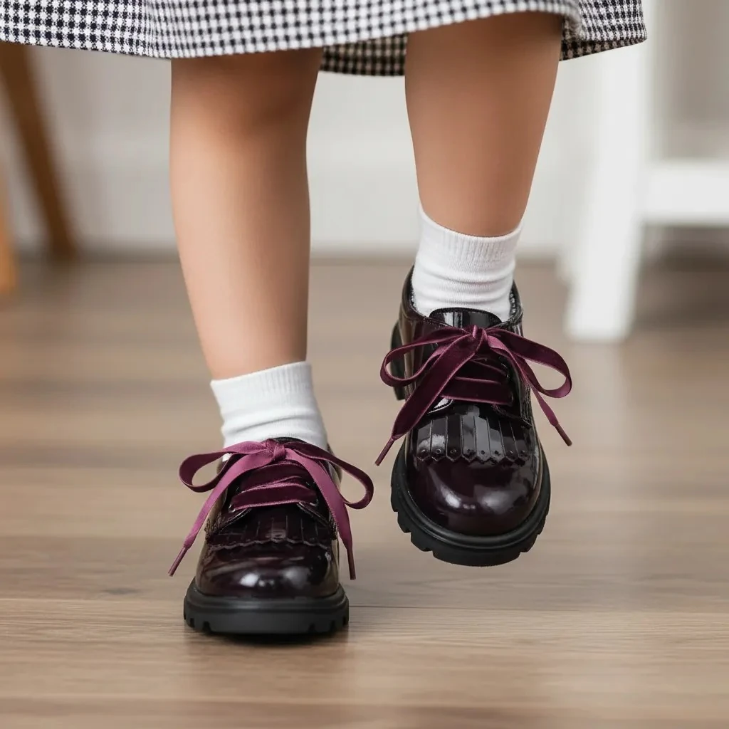 Kepuce Femijesh Ngjyre Vishnje e Erret me Dizajn te Zi S.Hand Children's Shoes