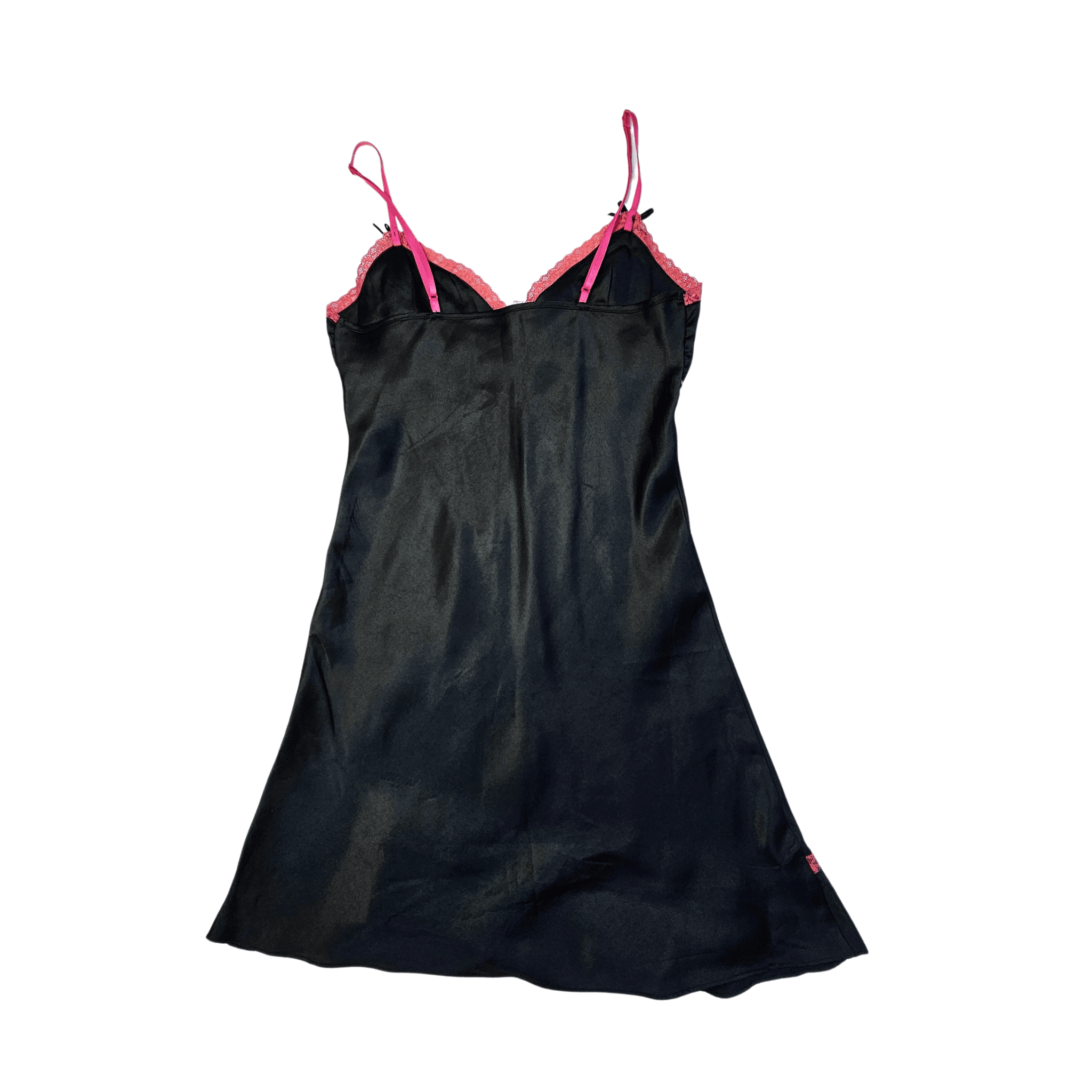 Veshje Gjumi Fustan Saten Ngjyre i Zi me Dizajn Roze S.Hand/Sleeping Clothes
