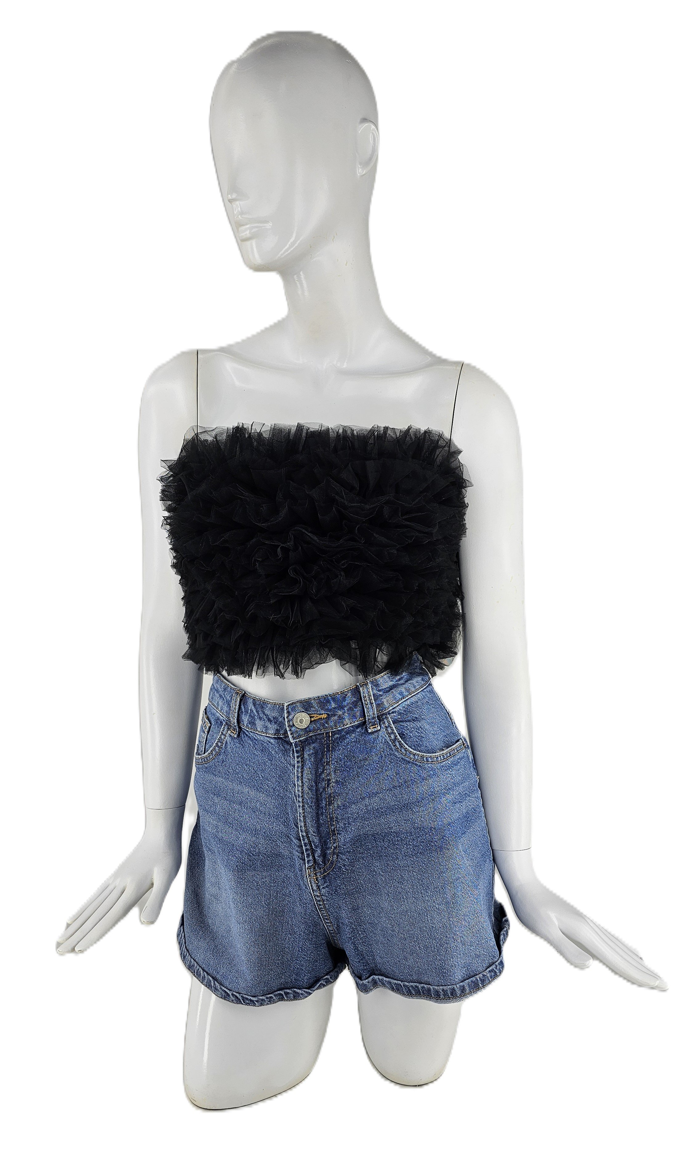 Kanatjere Crop Top Bust Zara Ngjyre i Zi me Tyl Outlet