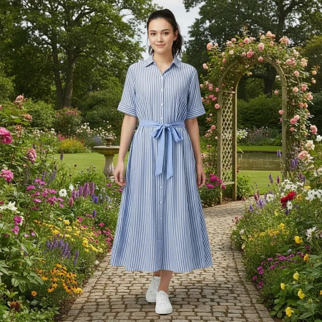 Fustan Femrash Ngjyre Blu me Vija te Zeza e te Bardha S.Hand Womens Dress