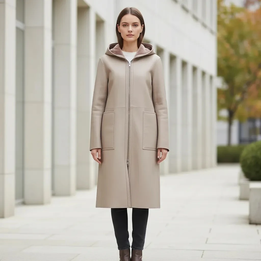Xhup Femrash qe Vishet nga te dyja Anet Ngjyre Bezhe S.Hand Women's Coat 