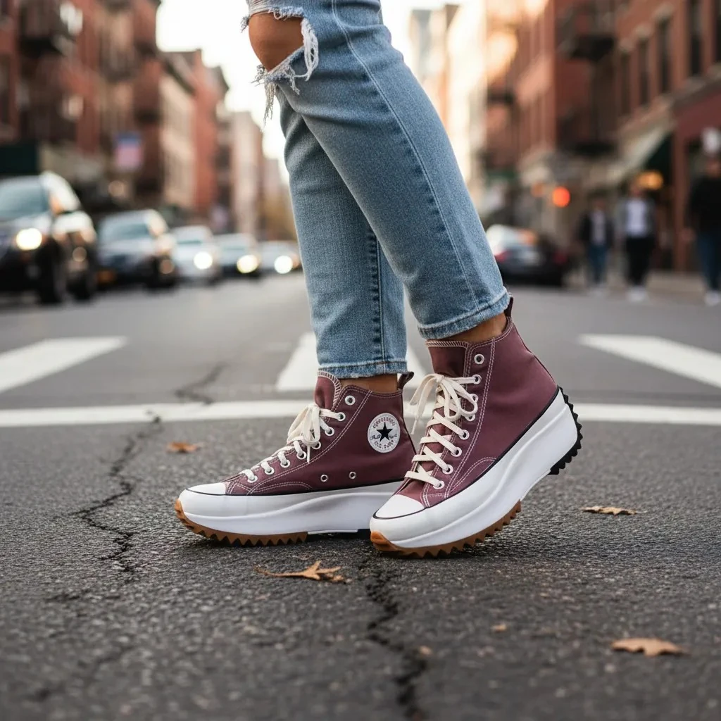 Atlete Femrash Converse Ngjyre Uthull me Dizajn Bezhe dhe te Zi S.Hand Women's Shoes