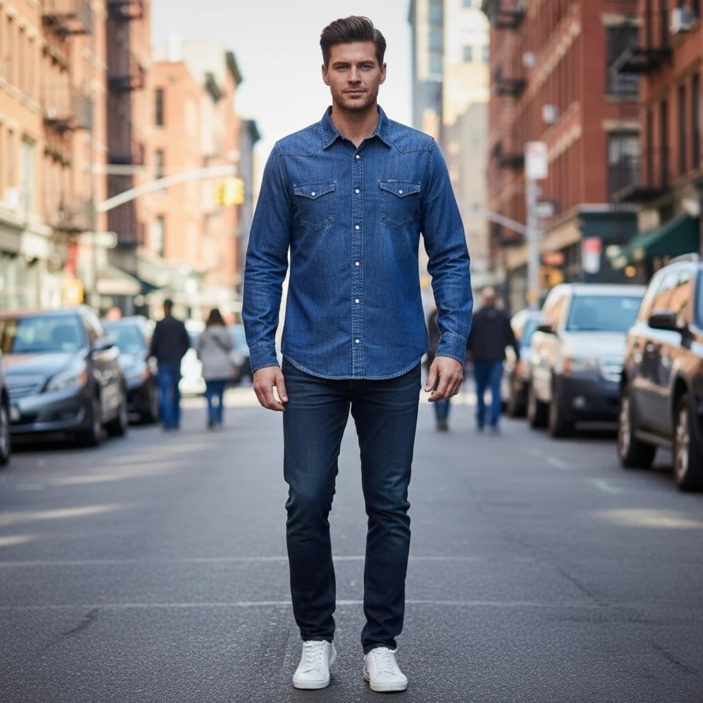 Kemishe Xhins Meshkujsh Livergy Ngjyre Blu S.Hand Shirt