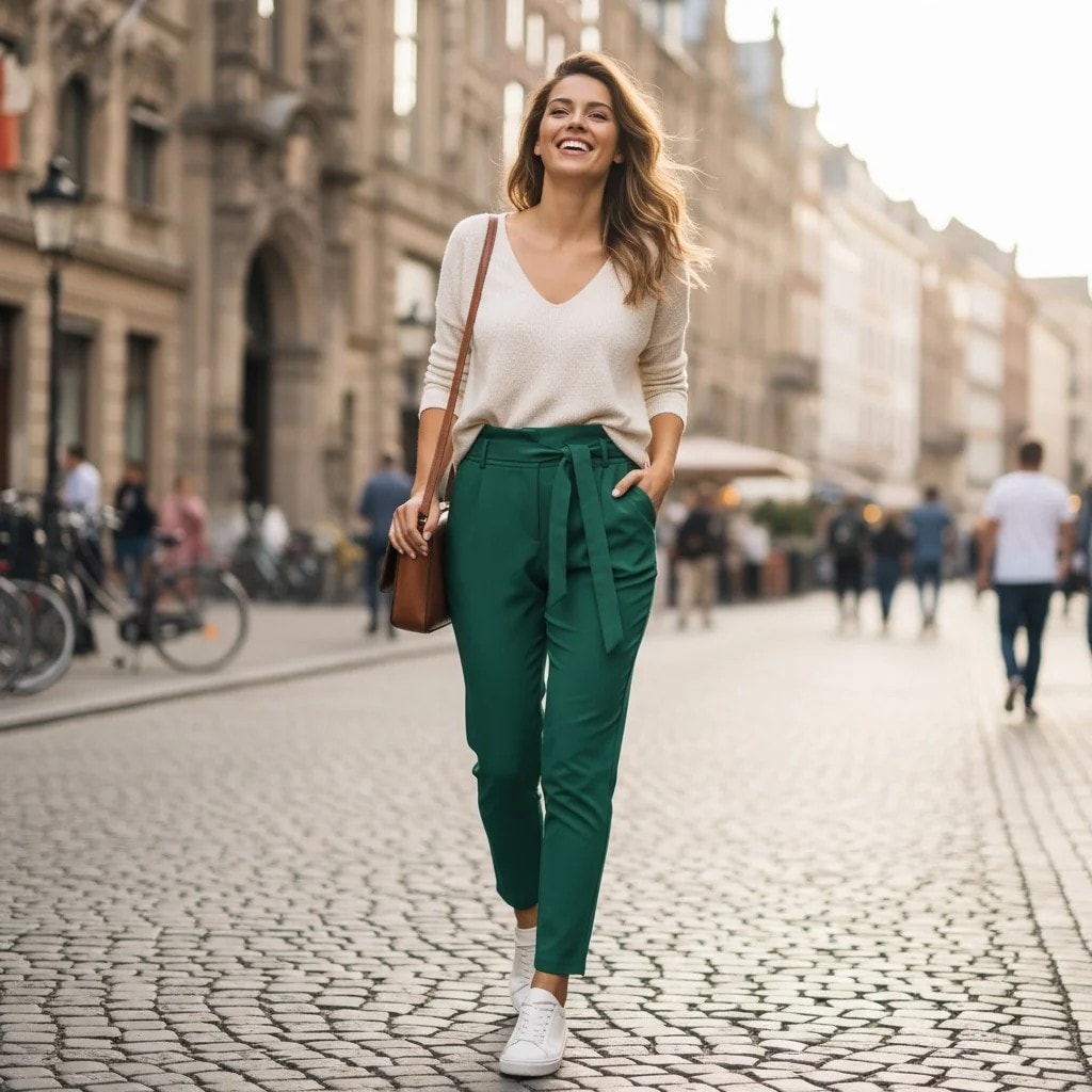 Pantallona Klasike Femrash me Bel te Larte Ngjyre Jeshile S.Hand/Classic Green Pants