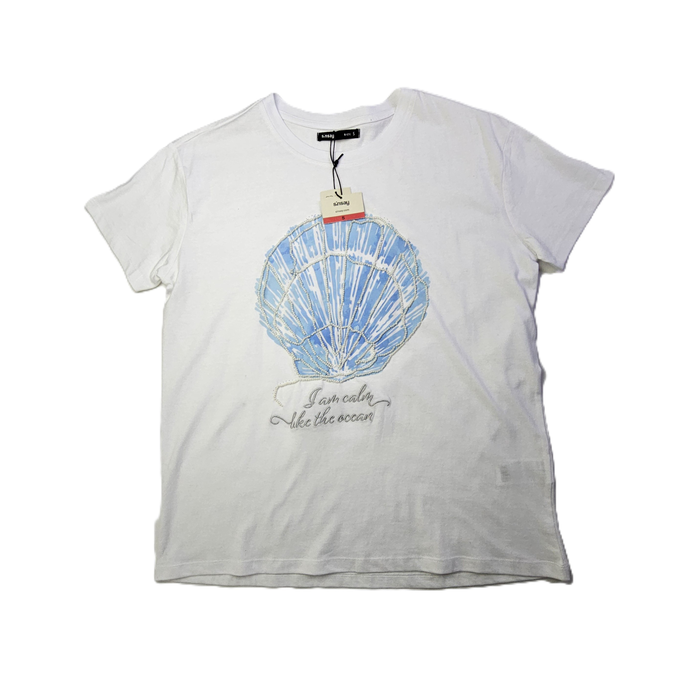 Bluze Femrash Sinsay Ngjyre e Bardhe me Dizajn Blu me Perla te Bardha Outlet/Shirt