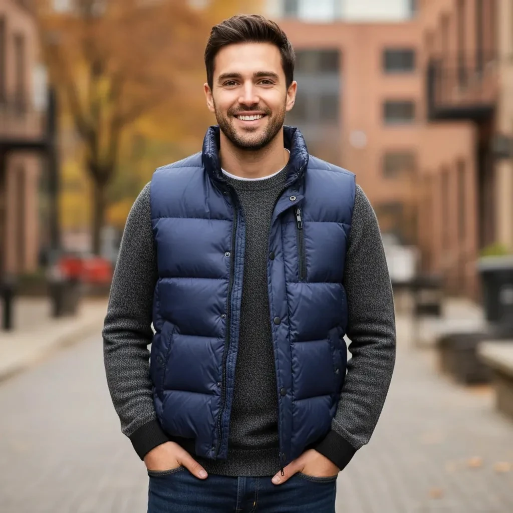 Jelek Meshkujsh Calvin Klein Ngjyre Blu e Erret me Dizajn te Zi S.Hand Men's Dark Blue Sleeveless Puffer Jacket