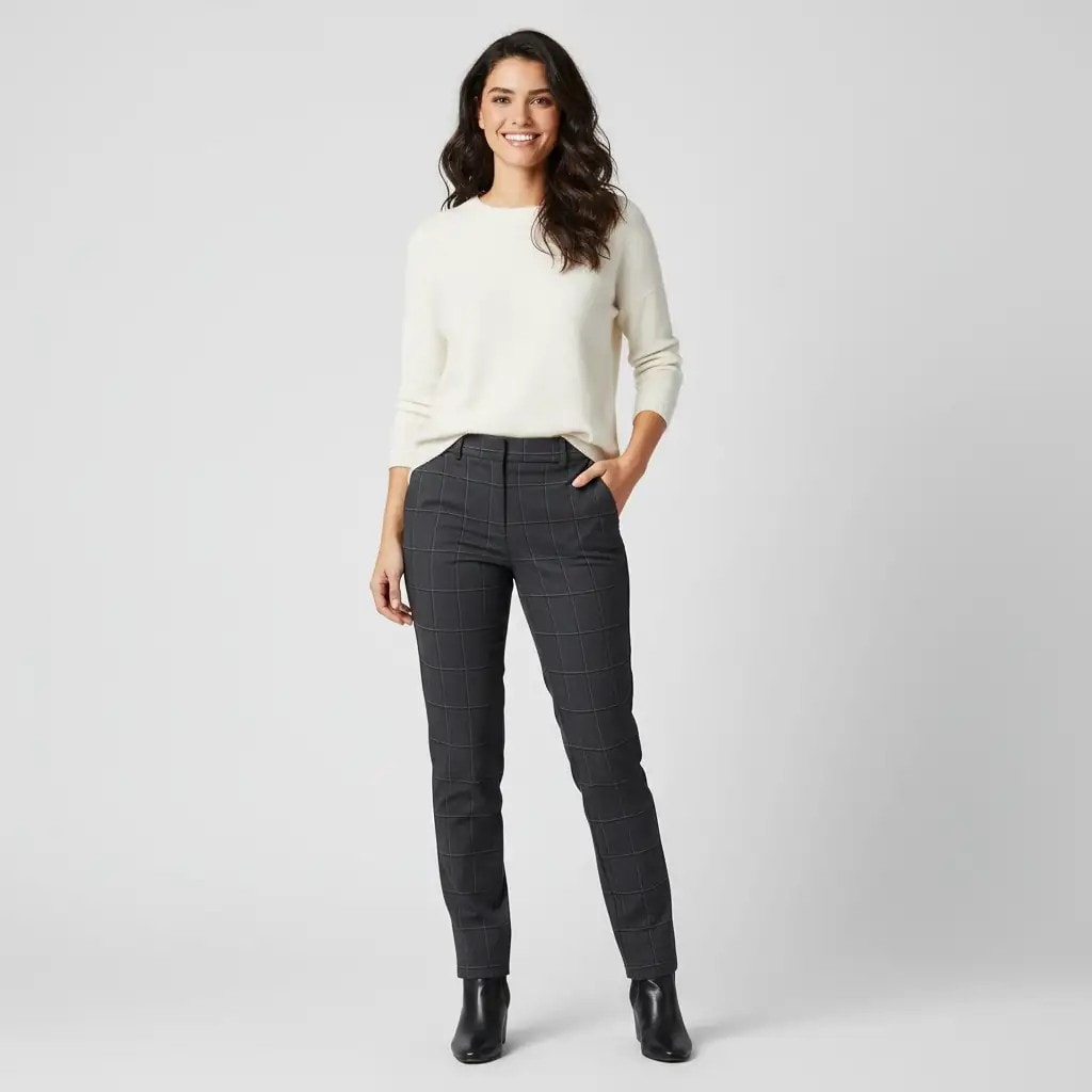 Pantallona Klasike Femrash Pull&Bear Ngjyre Gri te Erreta me Kuadrate Outlet Women Classic Pants