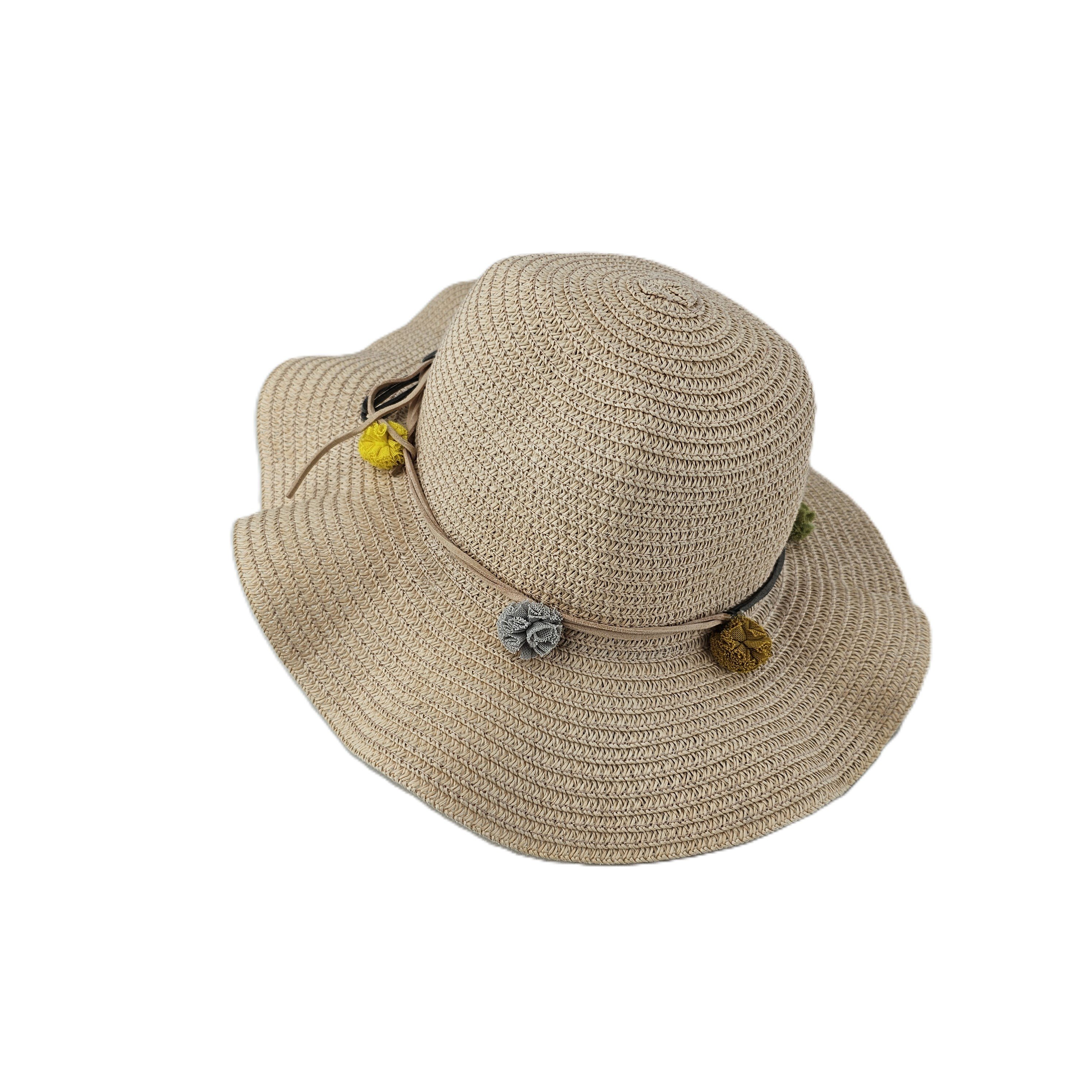 Kapele Plazhi Femijesh Kashte Ngjyre Uthull me Lidhese dhe Tufa S.Hand/Beach Hat
