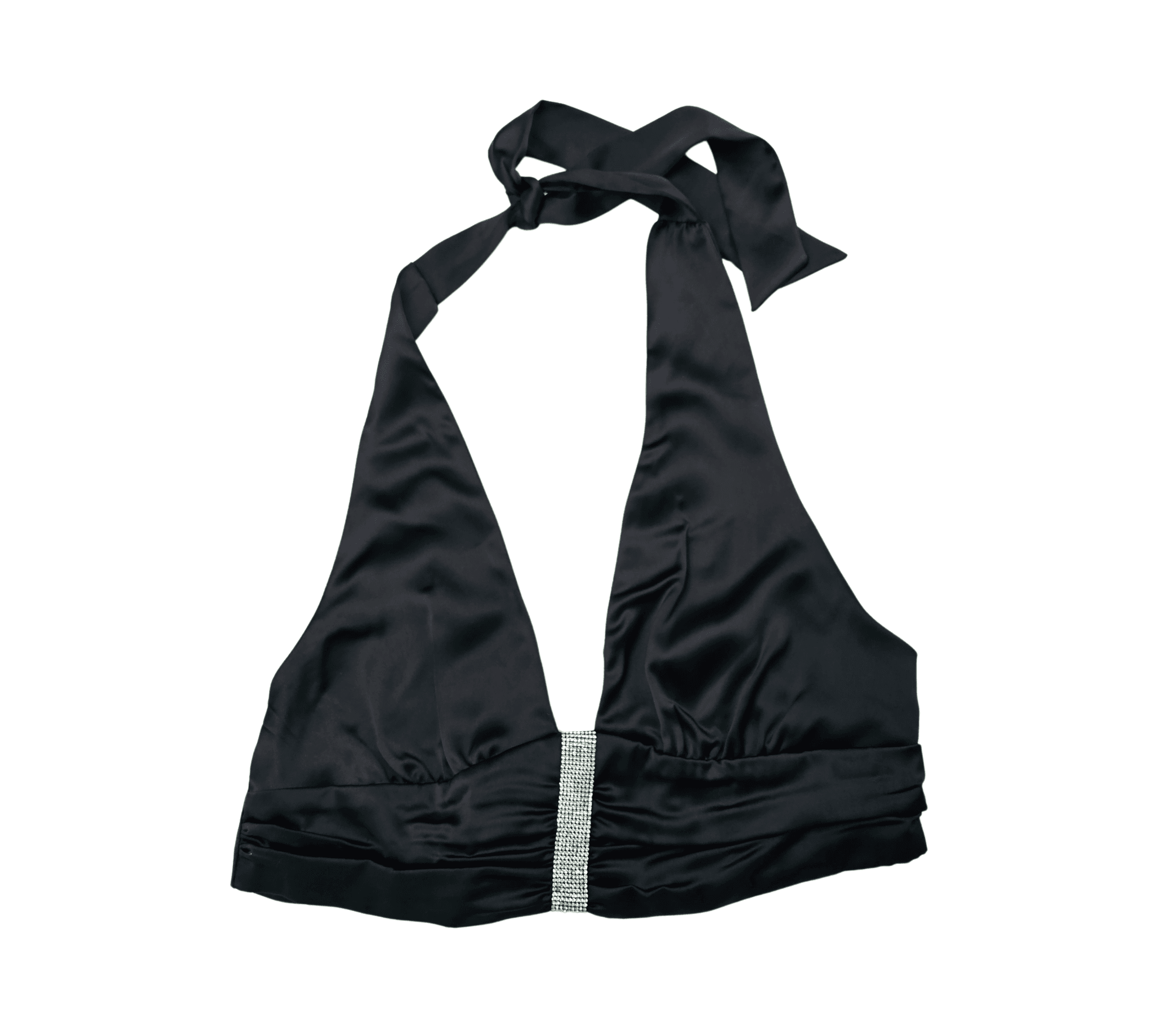 Kanatjere Femrash Bershka Crop Top Ngjyre e Zeze me Detaj me Gura Outlet/Crop Top